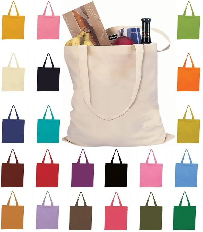 12 ct Economical 100% Cotton Reusable Wholesale Tote Bags - By Dozen