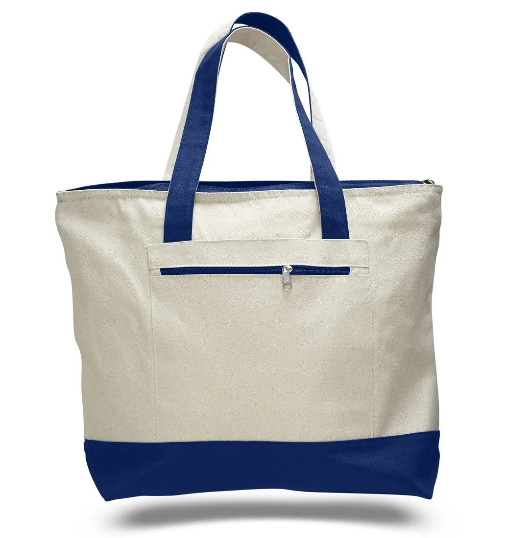 12 ct Heavy Canvas Zippered Shopping Tote Bags - By Dozen