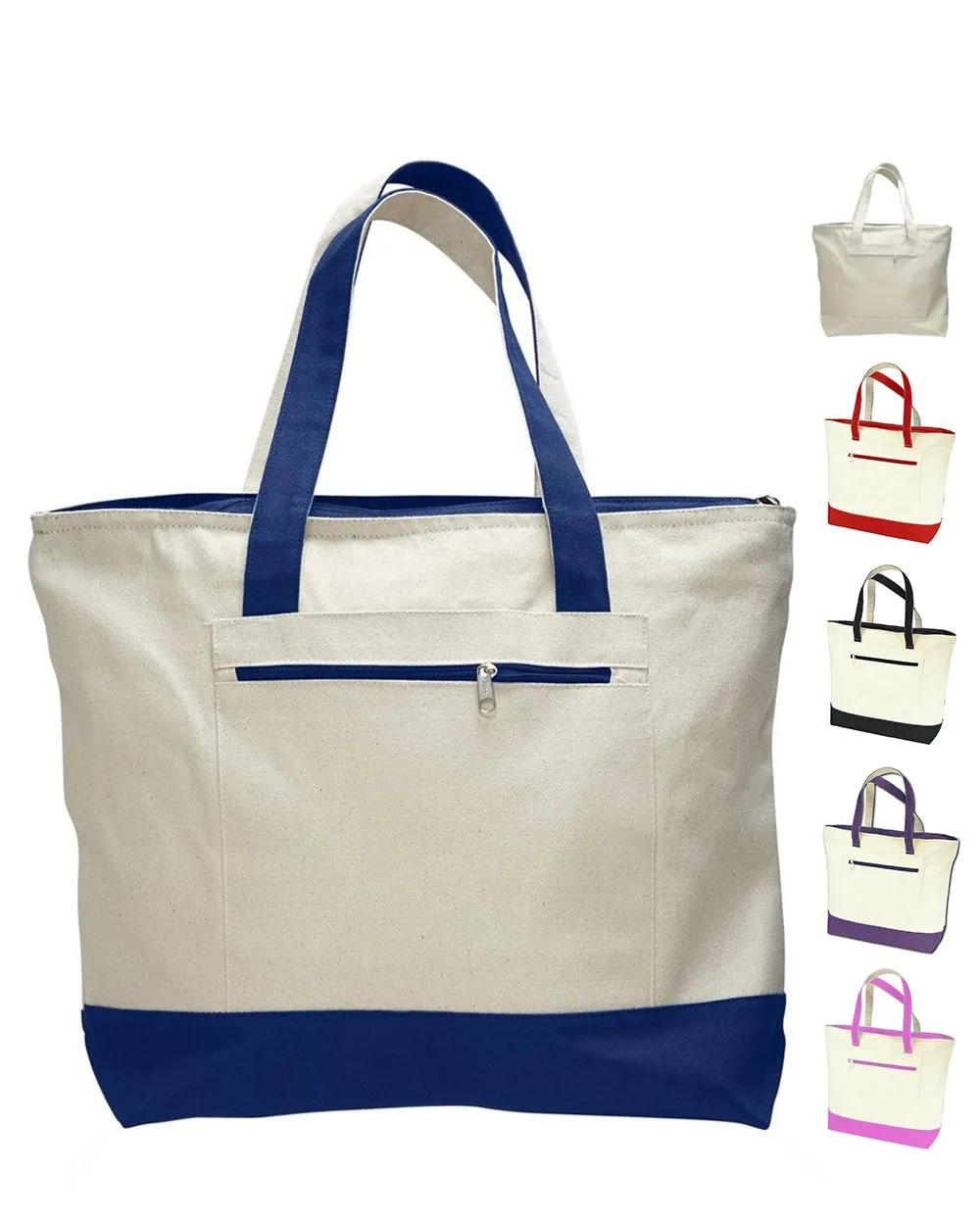 12 ct Heavy Canvas Zippered Shopping Tote Bags - By Dozen