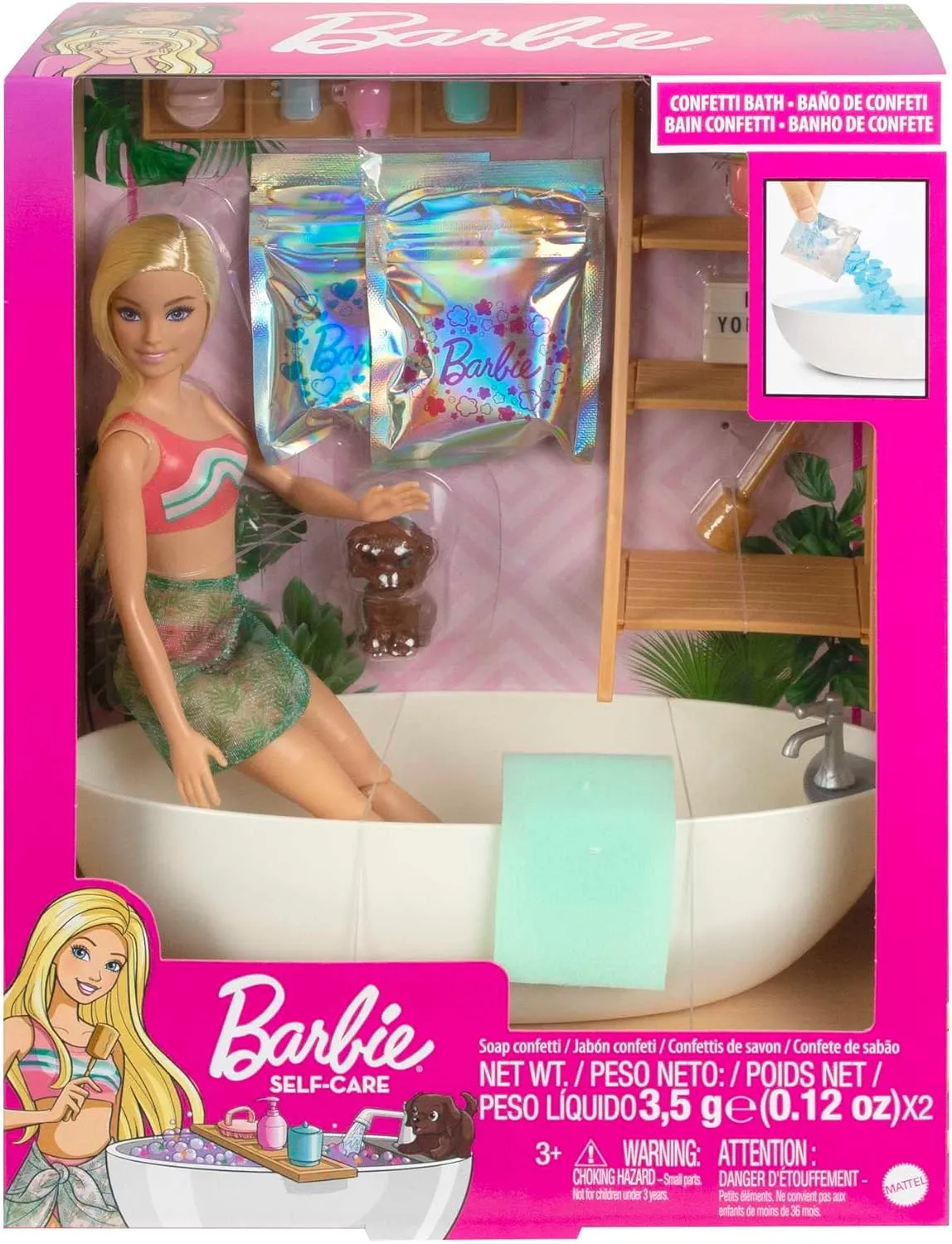 Barbie Doll & Bathtub Playset, Blonde, Confetti Soap & Accessories