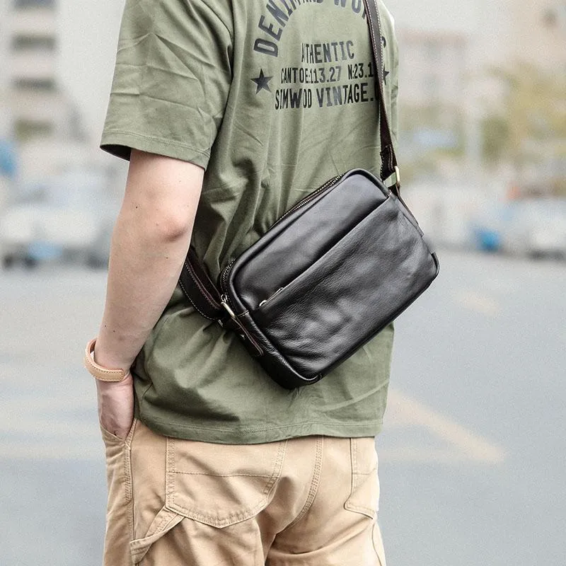 Black Leather Mens Casual Small Courier Bags Messenger Bags Gray Postman Bag For Men