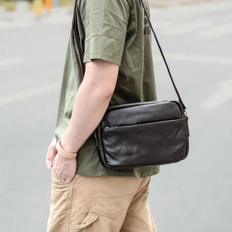 Black Leather Mens Casual Small Courier Bags Messenger Bags Gray Postman Bag For Men