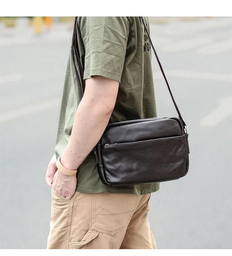 Black Leather Mens Casual Small Courier Bags Messenger Bags Gray Postman Bag For Men