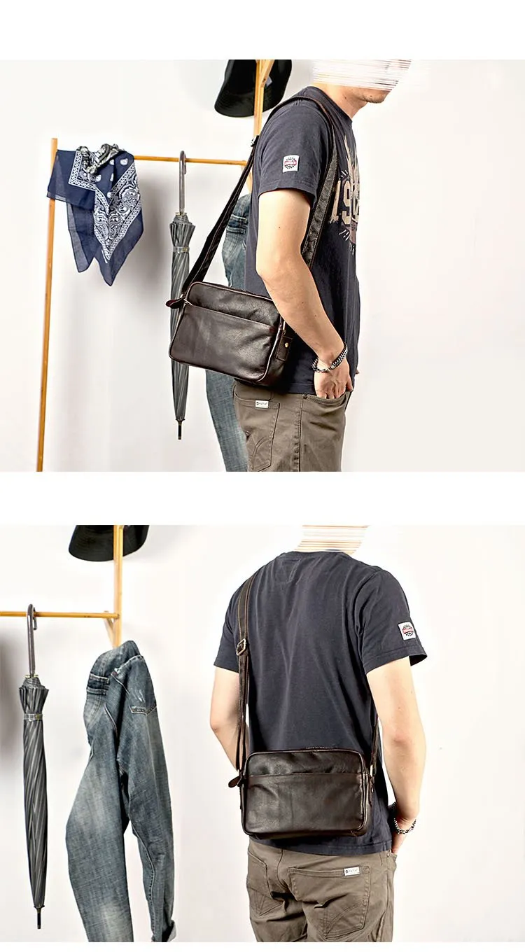 Black Leather Mens Casual Small Courier Bags Messenger Bags Gray Postman Bag For Men