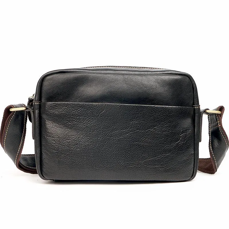 Black Leather Mens Casual Small Courier Bags Messenger Bags Gray Postman Bag For Men