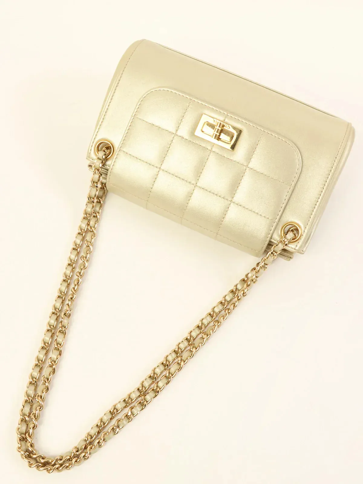 CHANEL Around 2001 Made Chocolate Bar 2.55 Mini Chain Bag Champagne Gold