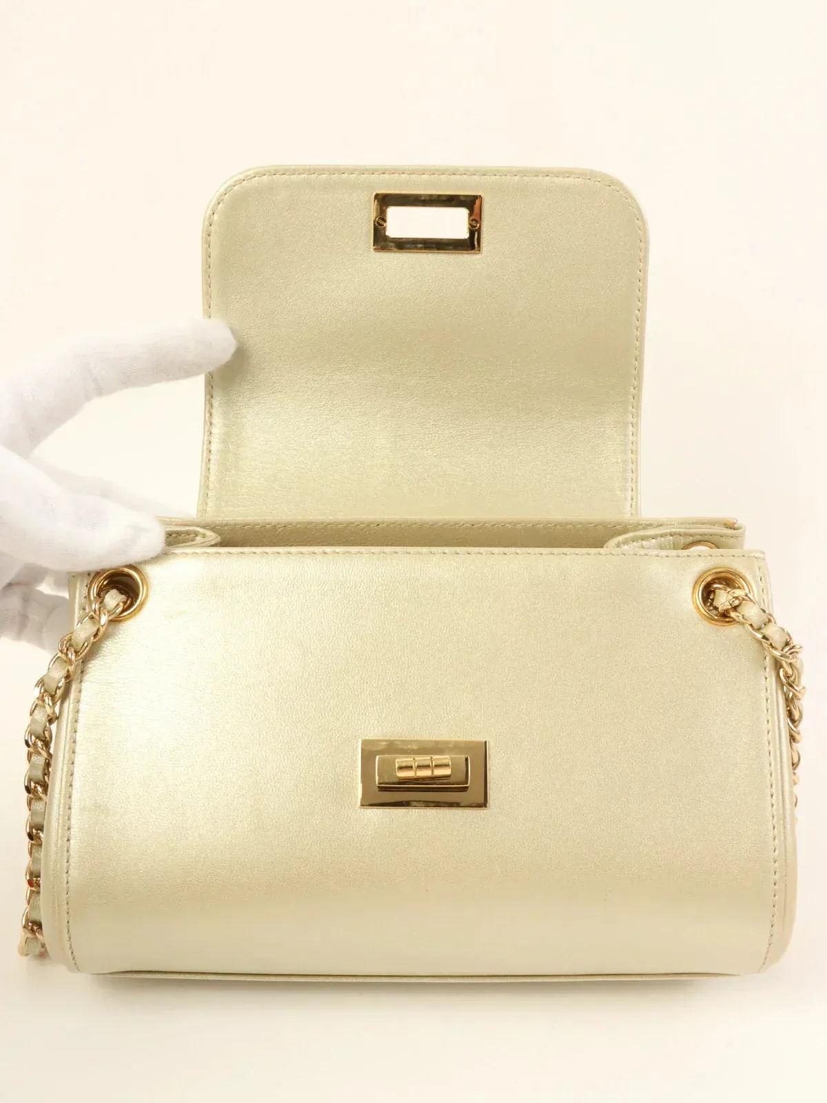 CHANEL Around 2001 Made Chocolate Bar 2.55 Mini Chain Bag Champagne Gold