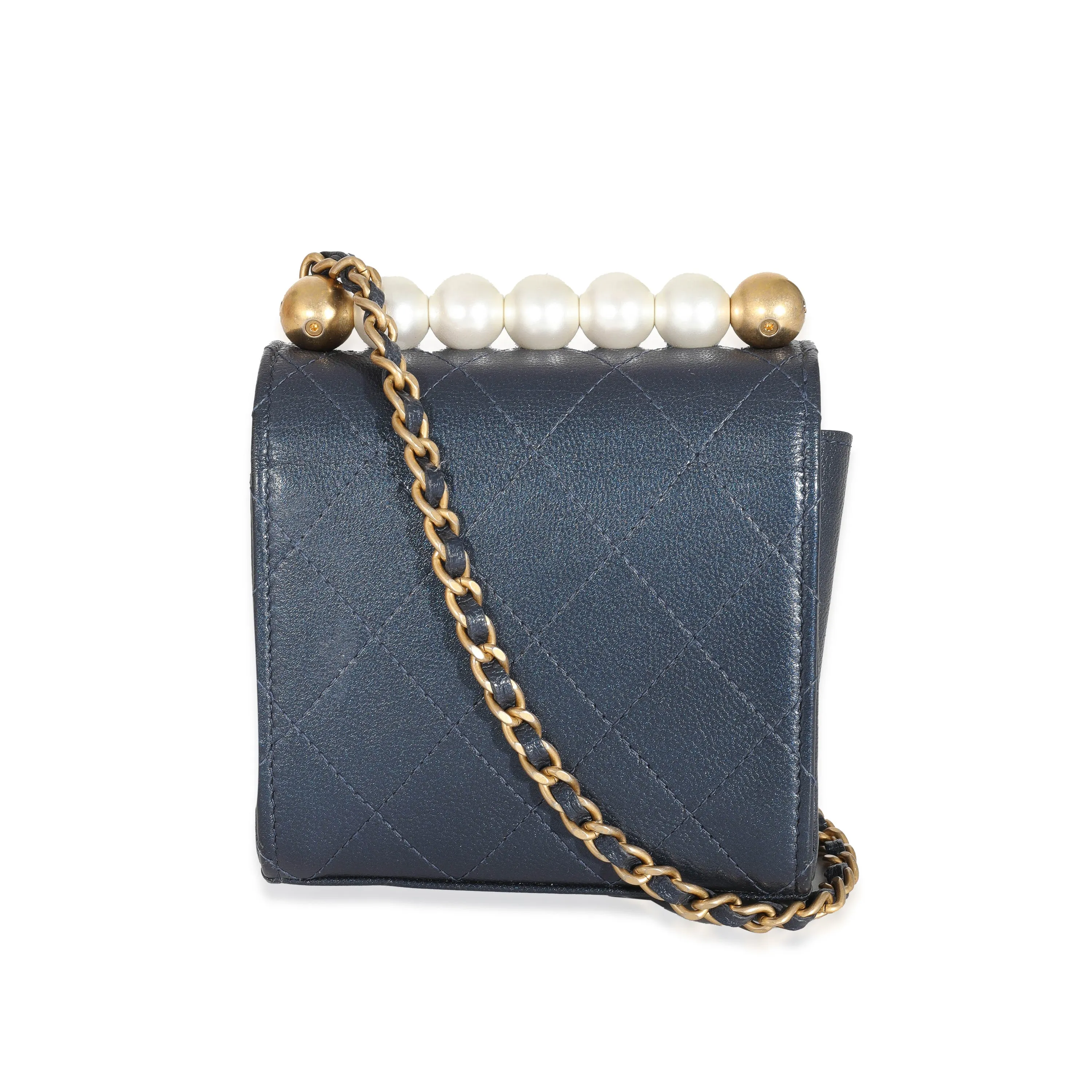 CHANEL Navy Goatskin Chic Pearls Mini Flap Bag