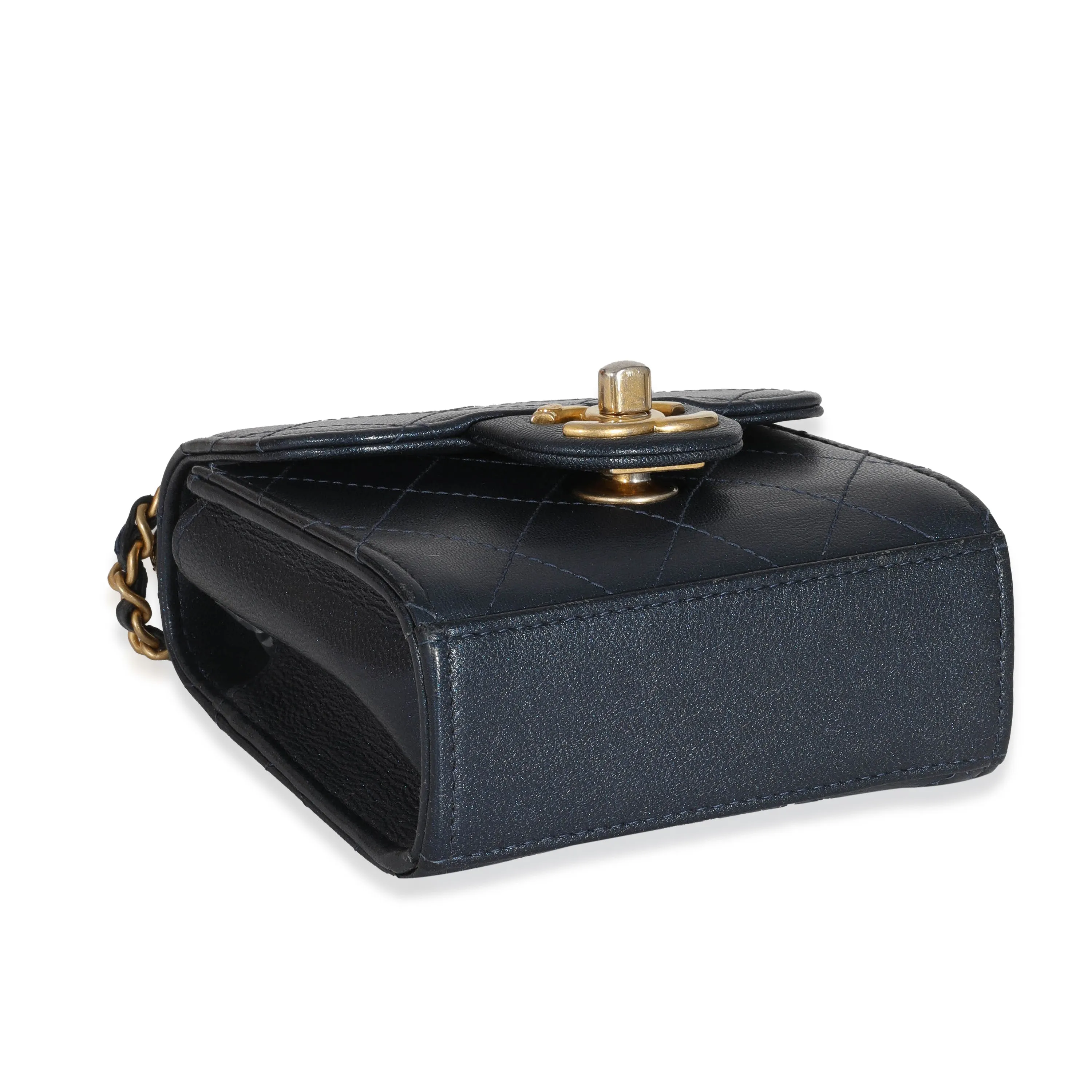 CHANEL Navy Goatskin Chic Pearls Mini Flap Bag