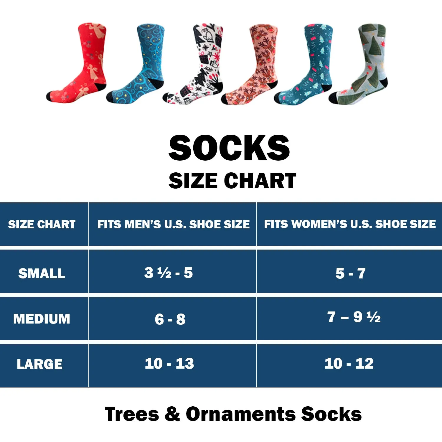 Christmas and Hanukkah Holiday Colorful CoolMax Crew Socks for Men & Women - Trees & Ornaments