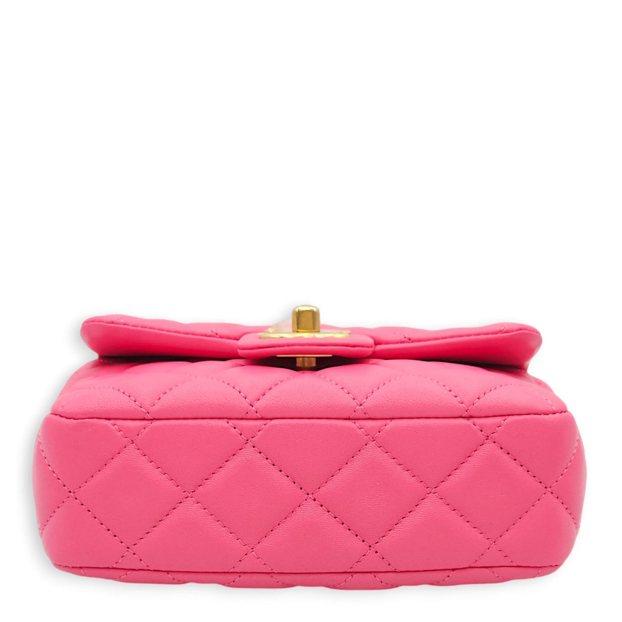 Classic Square Flap with Heart Charm Mini Bubble Gum Pink Crossbody Bag in Lambskin, Gold hardware