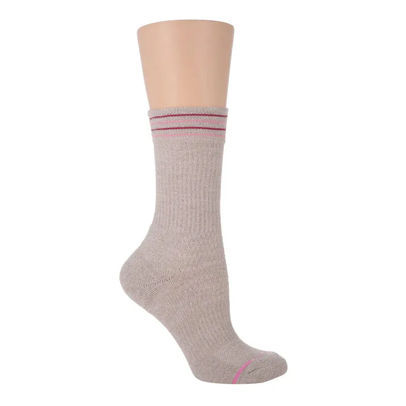 Dr Motion Women | Compression Crew Socks | Solid Color with Stripes Half-Cushion | Dr Motion Women