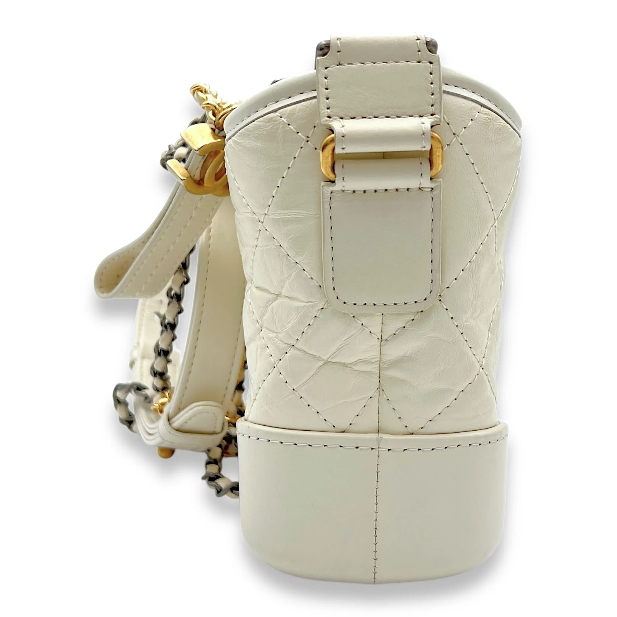 Gabrielle Small White Crossbody Bag in Calfskin, Mixed hardware