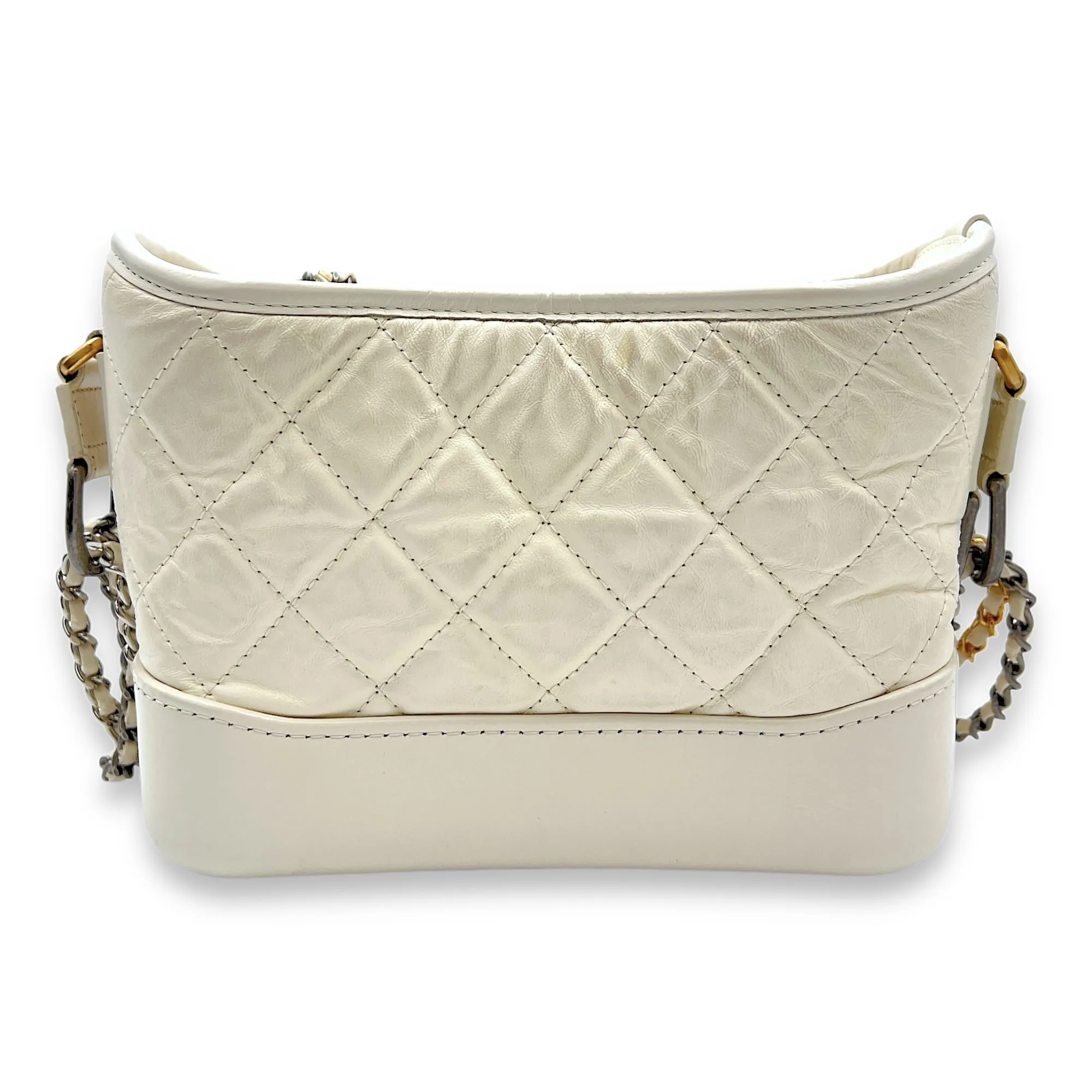 Gabrielle Small White Crossbody Bag in Calfskin, Mixed hardware