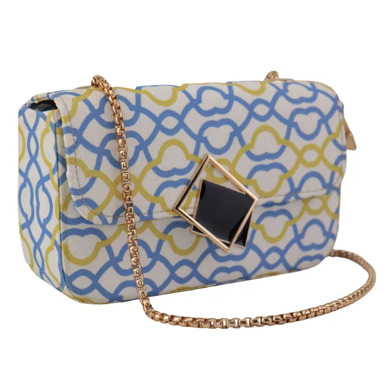 Geometric Crossbody Bag with Gold Chain and Black Square Buckle