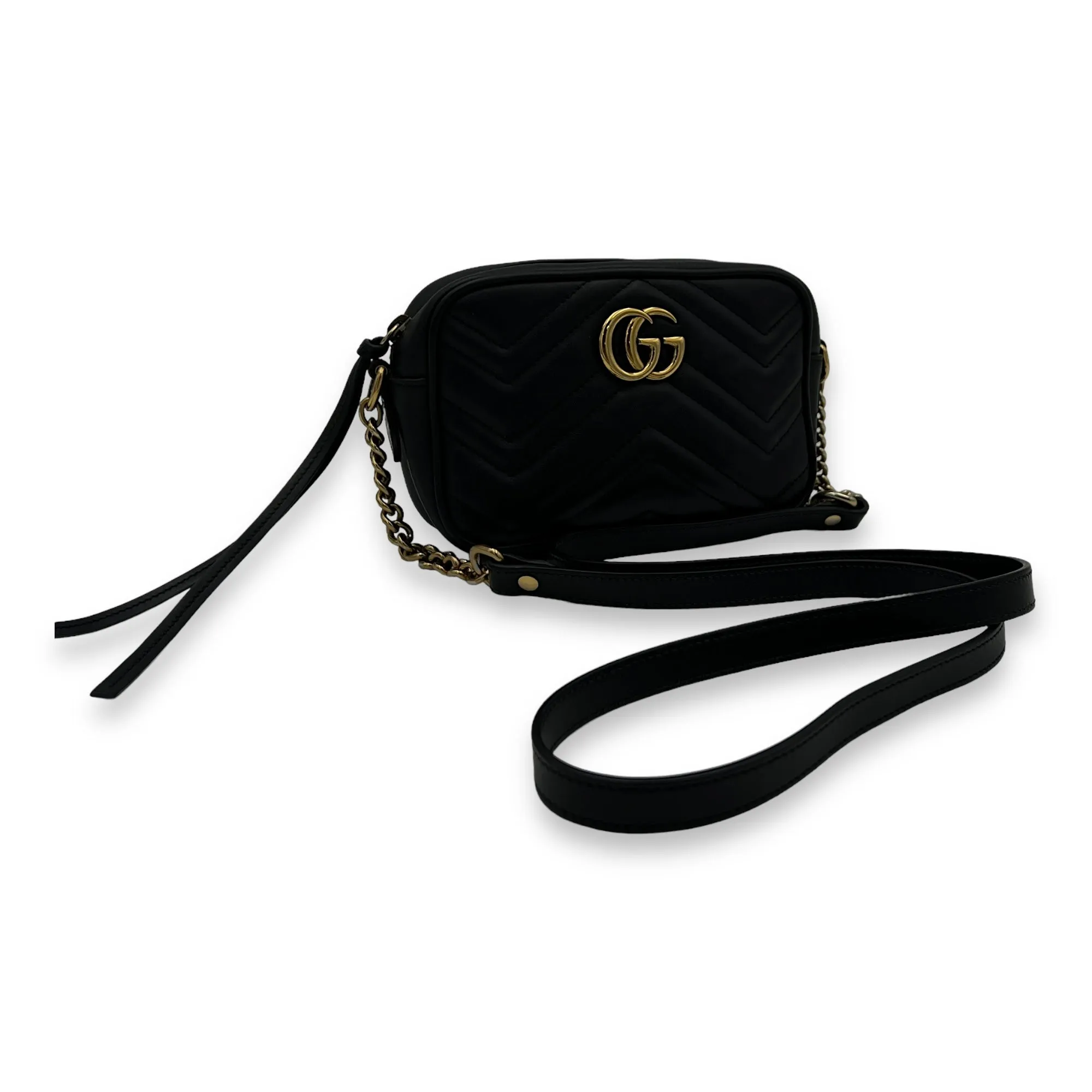 GG Marmont Mini Black Crossbody Bag in Calfskin, Gold hardware