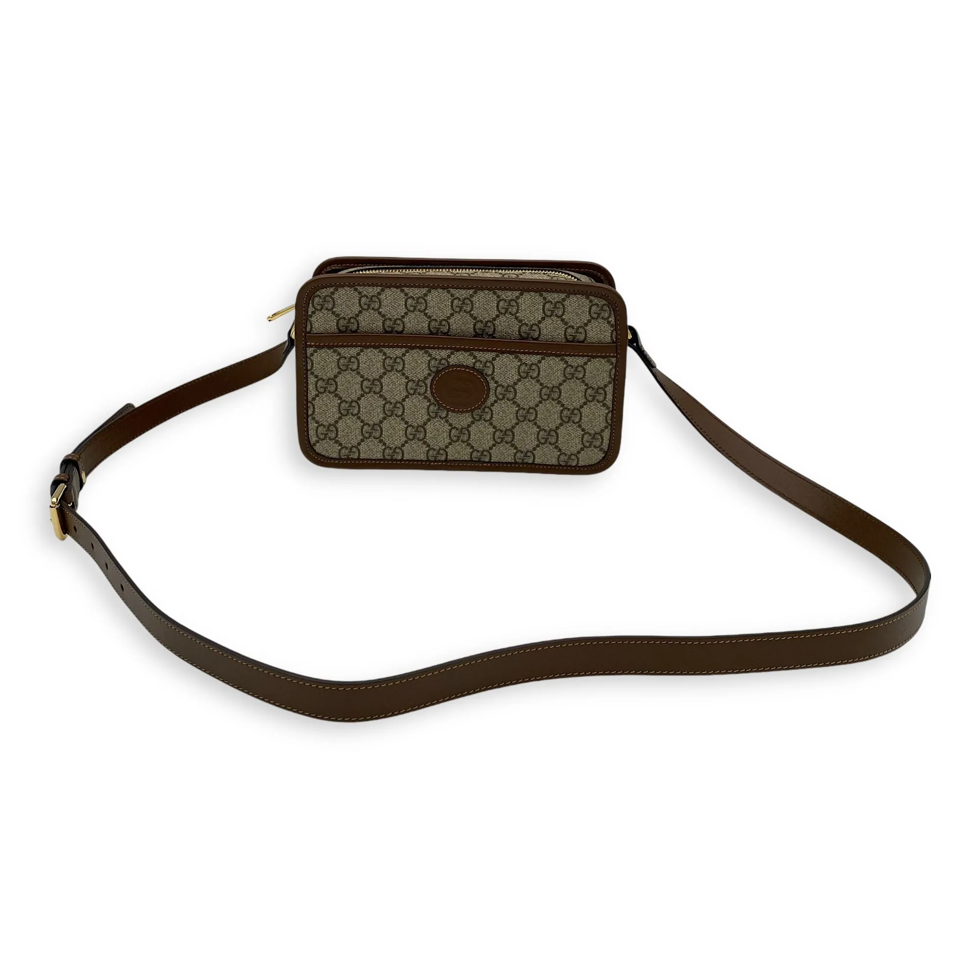 GG Supreme Azalea Brown Crossbody Bag in Coated Canvas, Gold hardware