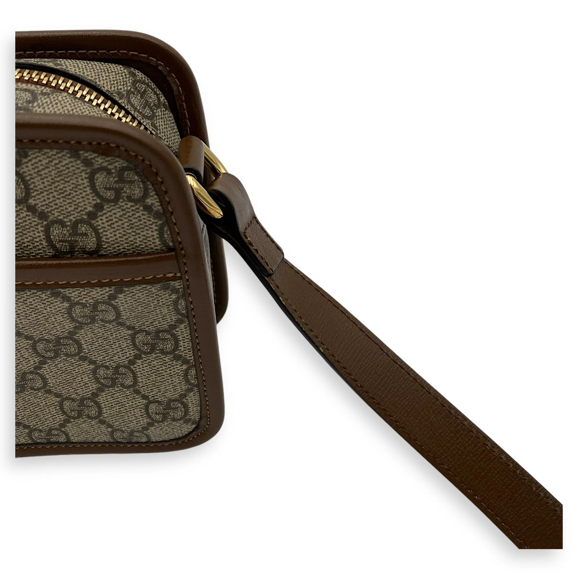 GG Supreme Azalea Brown Crossbody Bag in Coated Canvas, Gold hardware