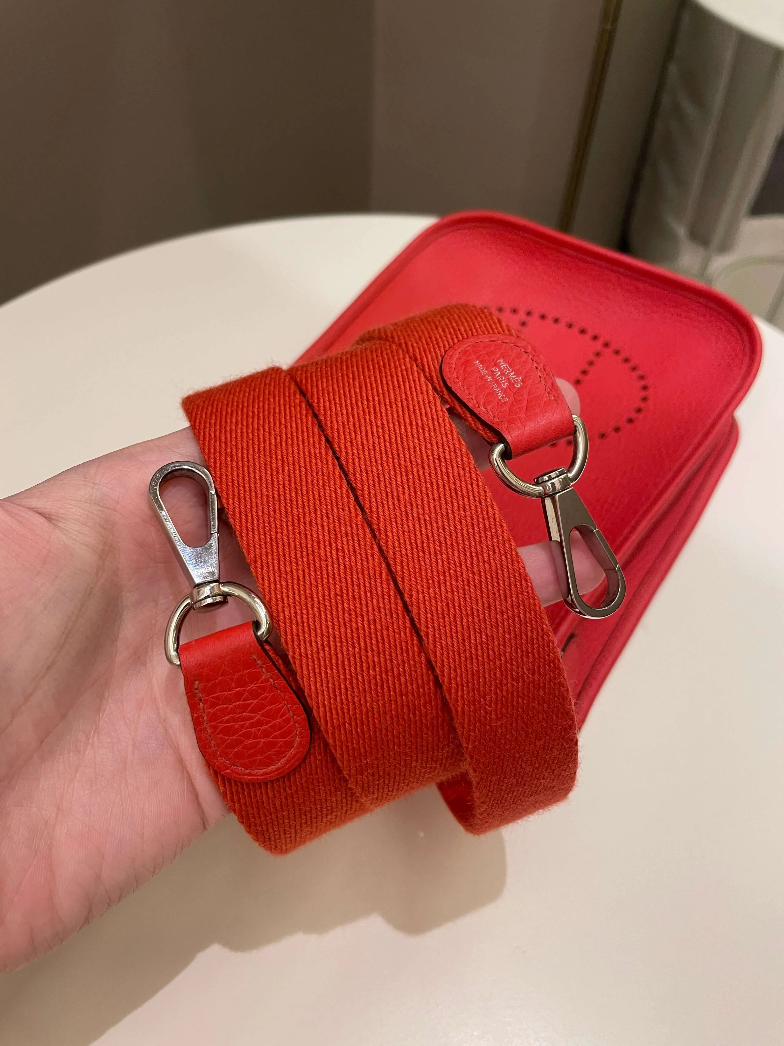 Hermes Mini Evelyne Rouge Tomate Clemence