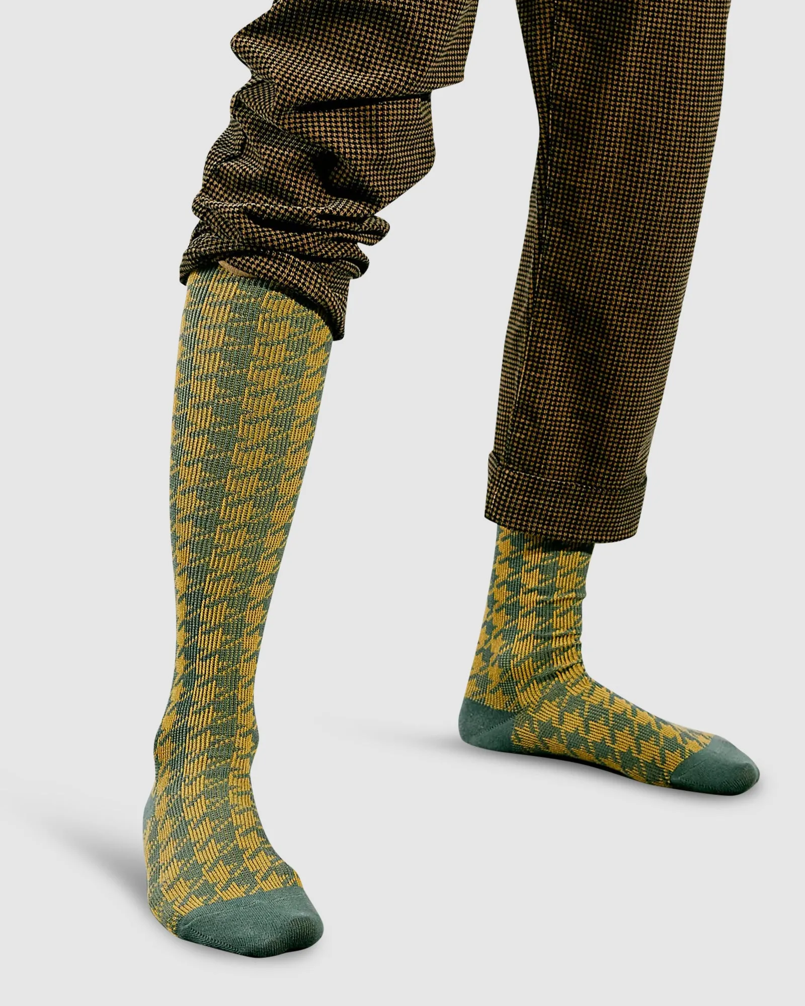 Houndstooth Knee High Socks - Green