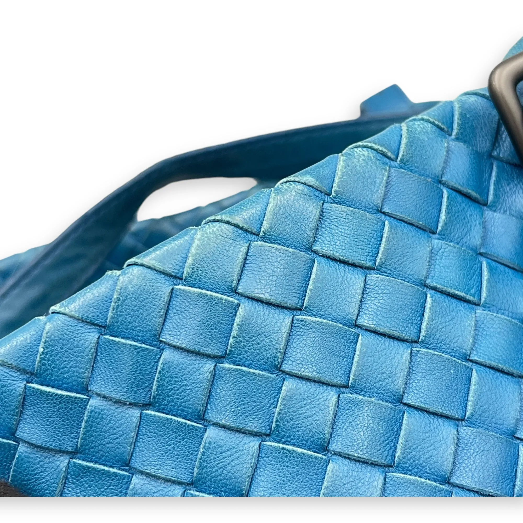 Intrecciato Blue Tote Bag in Lambskin, Ruthenium hardware