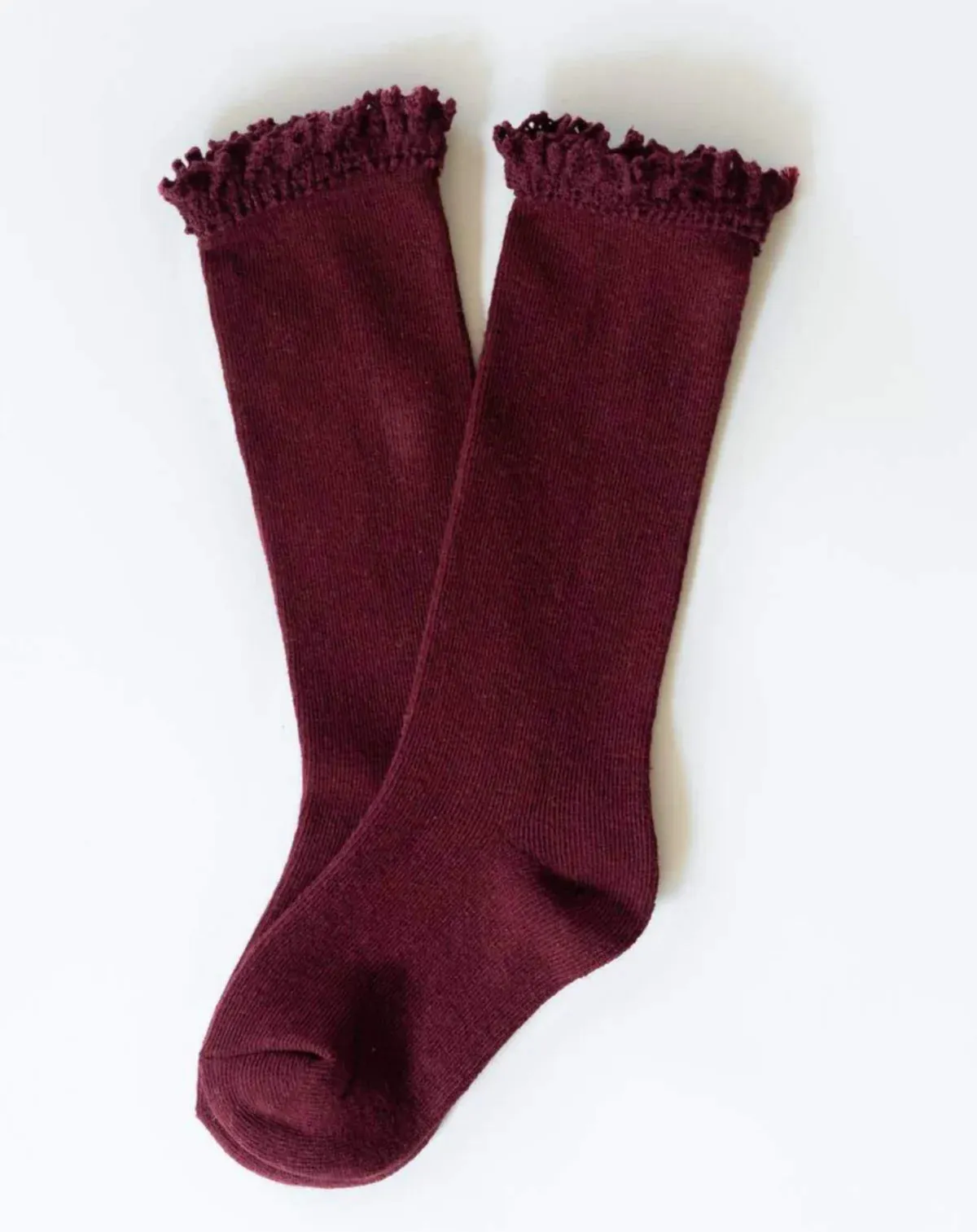 Lace Top Knee High Socks - Wine