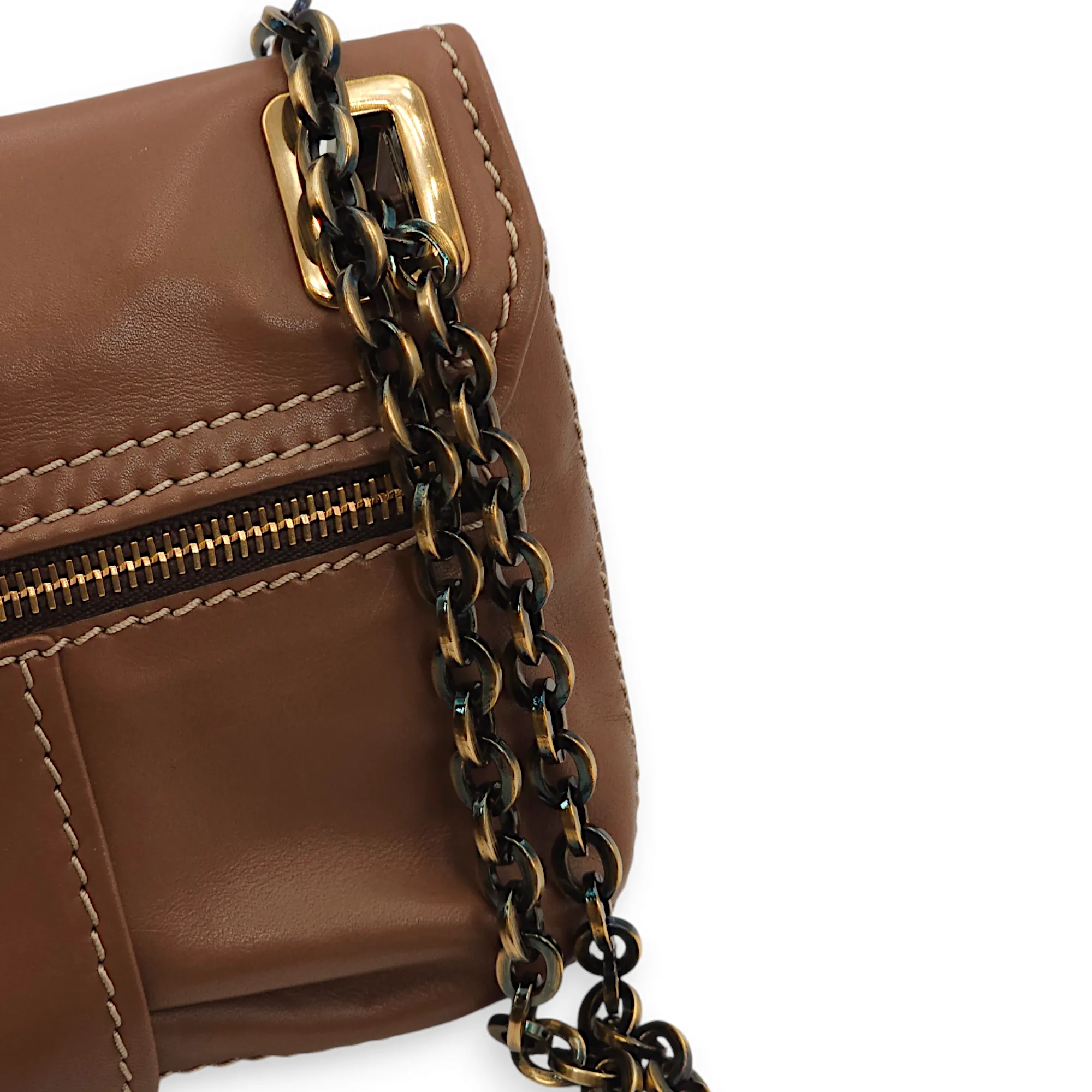 Metro Micro Brown Crossbody Bag in Calfskin, Gold hardware