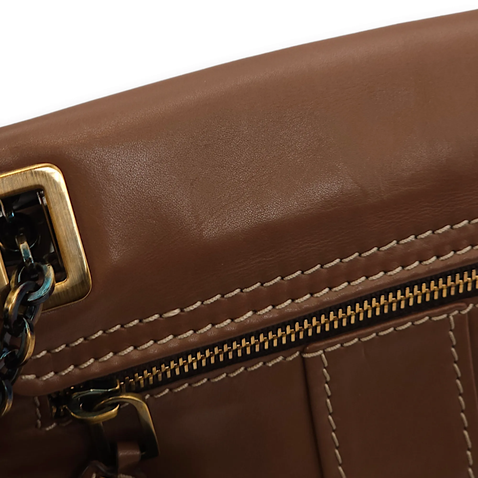 Metro Micro Brown Crossbody Bag in Calfskin, Gold hardware