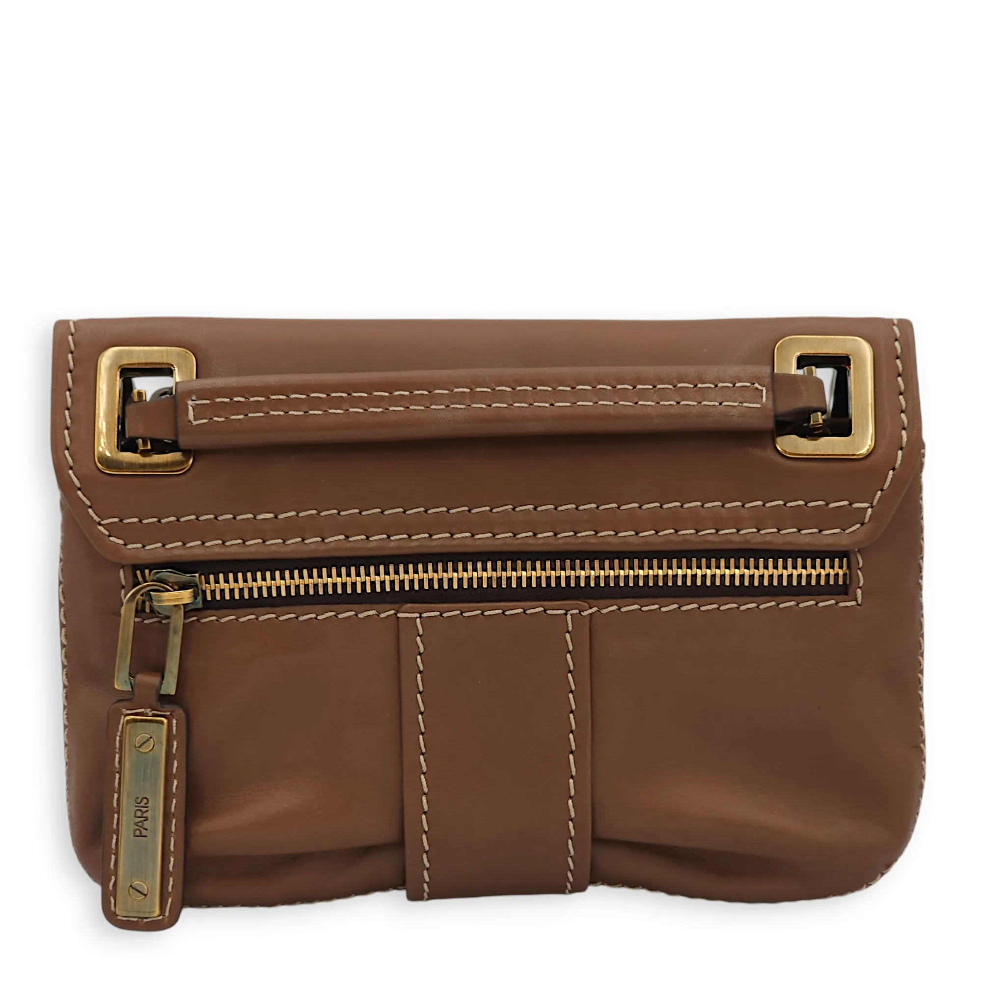 Metro Micro Brown Crossbody Bag in Calfskin, Gold hardware