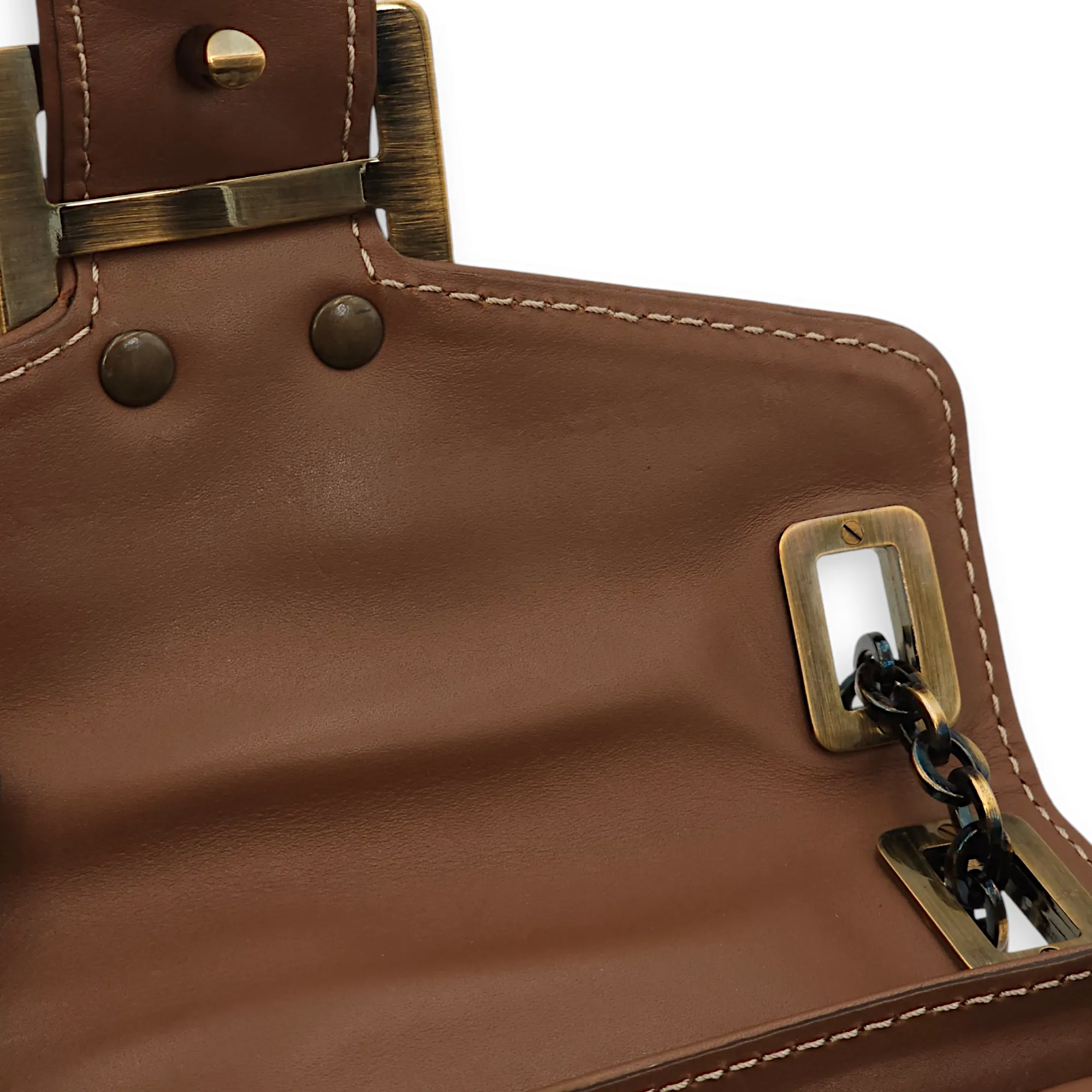 Metro Micro Brown Crossbody Bag in Calfskin, Gold hardware