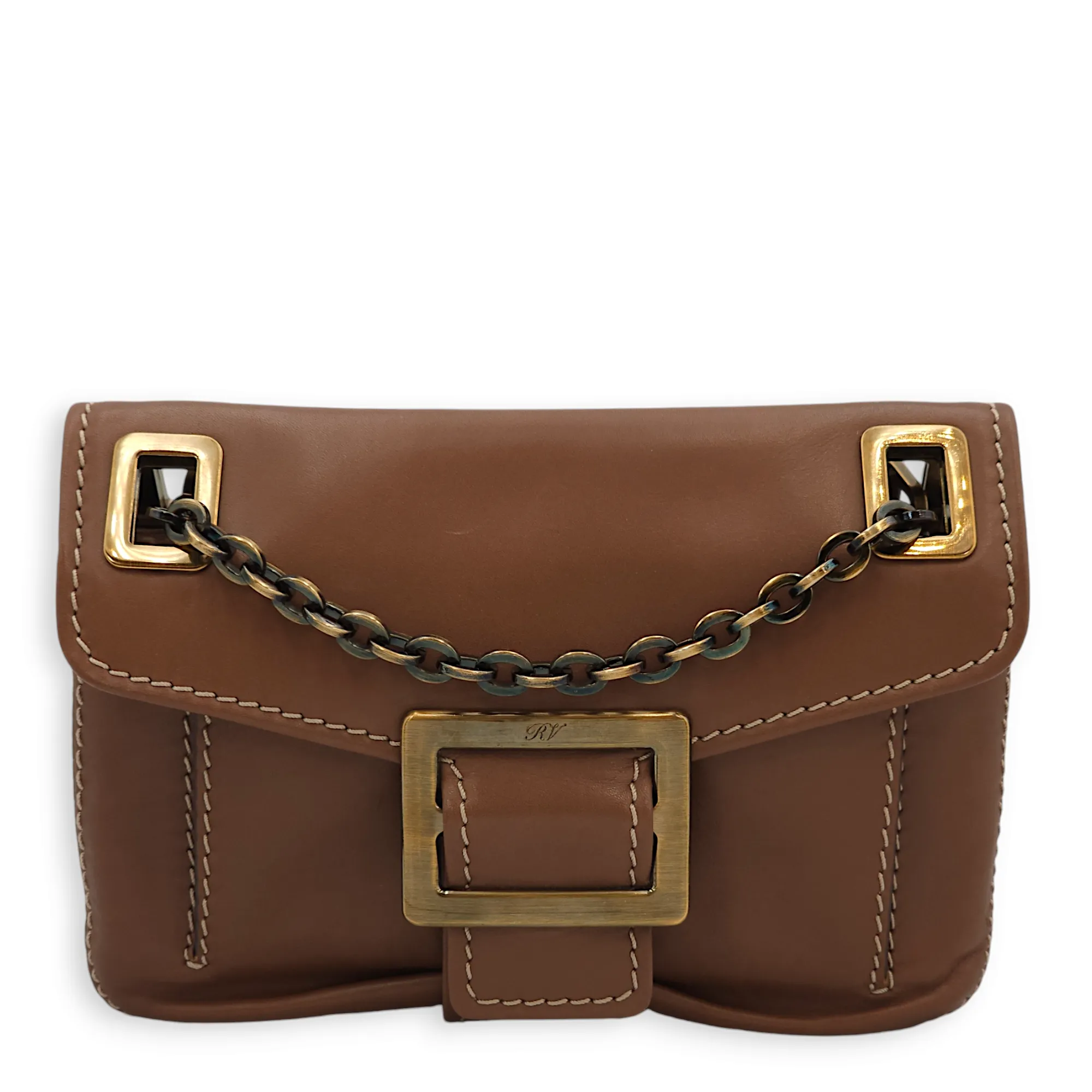 Metro Micro Brown Crossbody Bag in Calfskin, Gold hardware