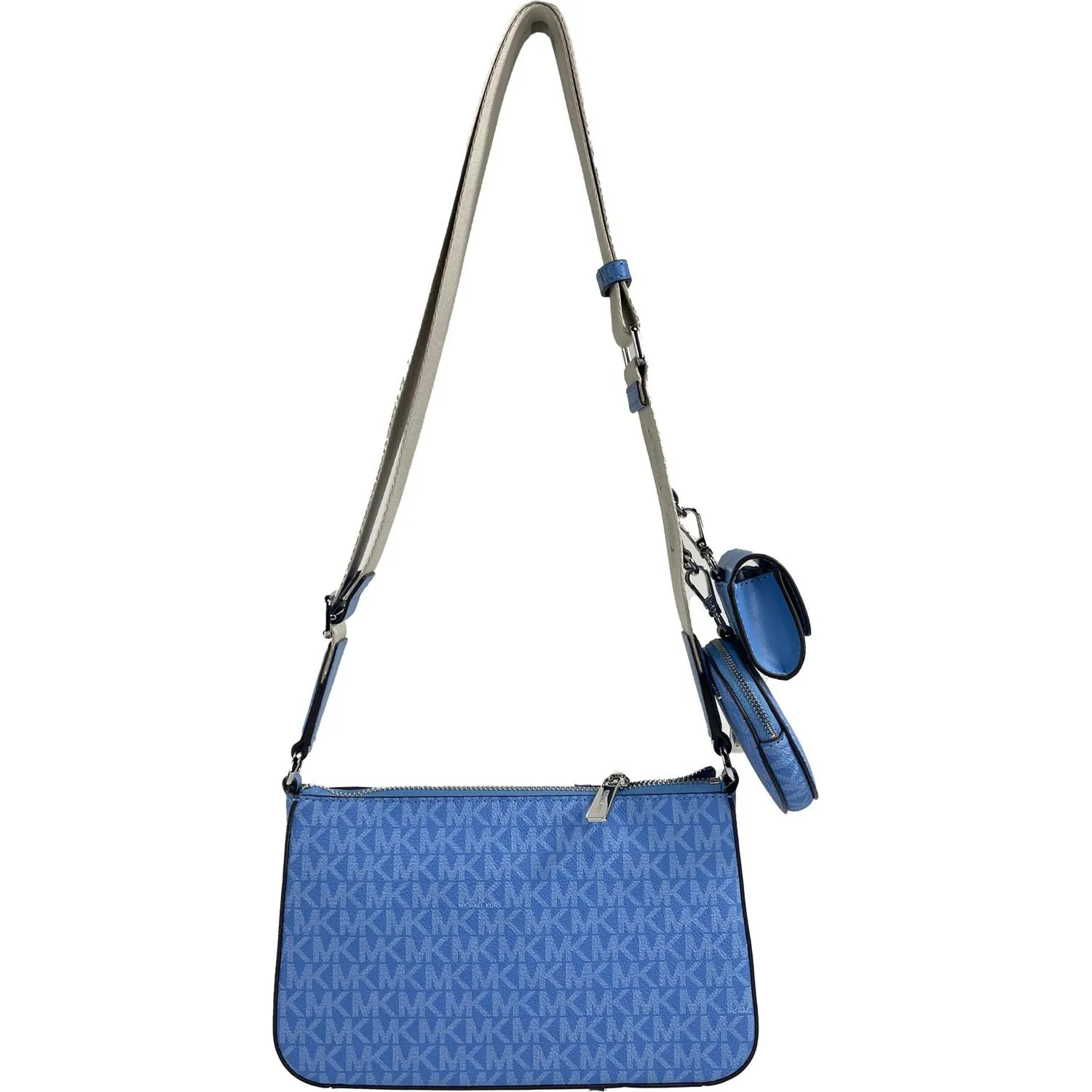 Michael Kors Jet Set Signature PVC Crossbody Tech Attachment Bag Purse Blue