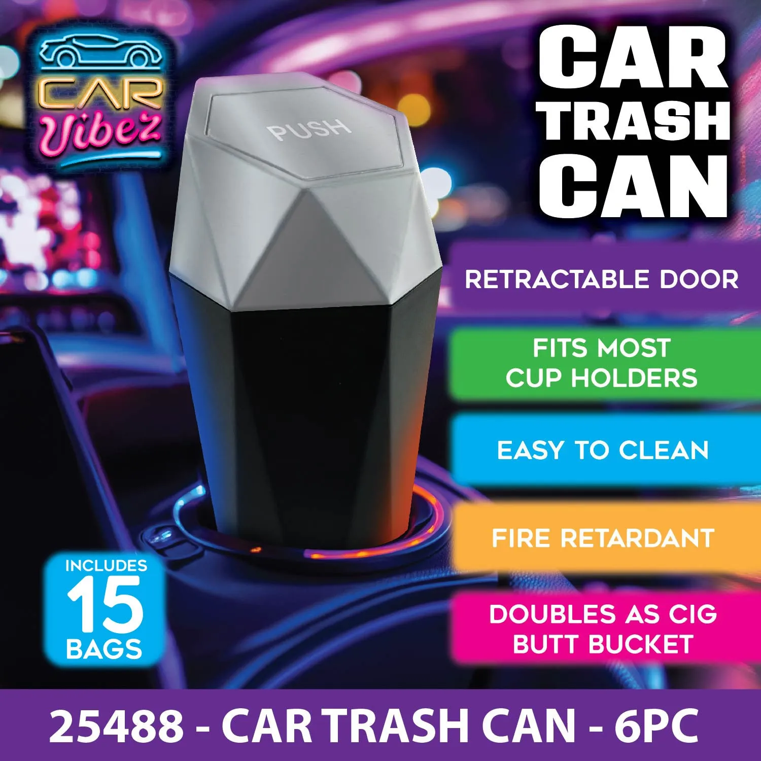 Mini Car Trash Can Accessory - 6 Pieces Per Retail Ready Display 25488