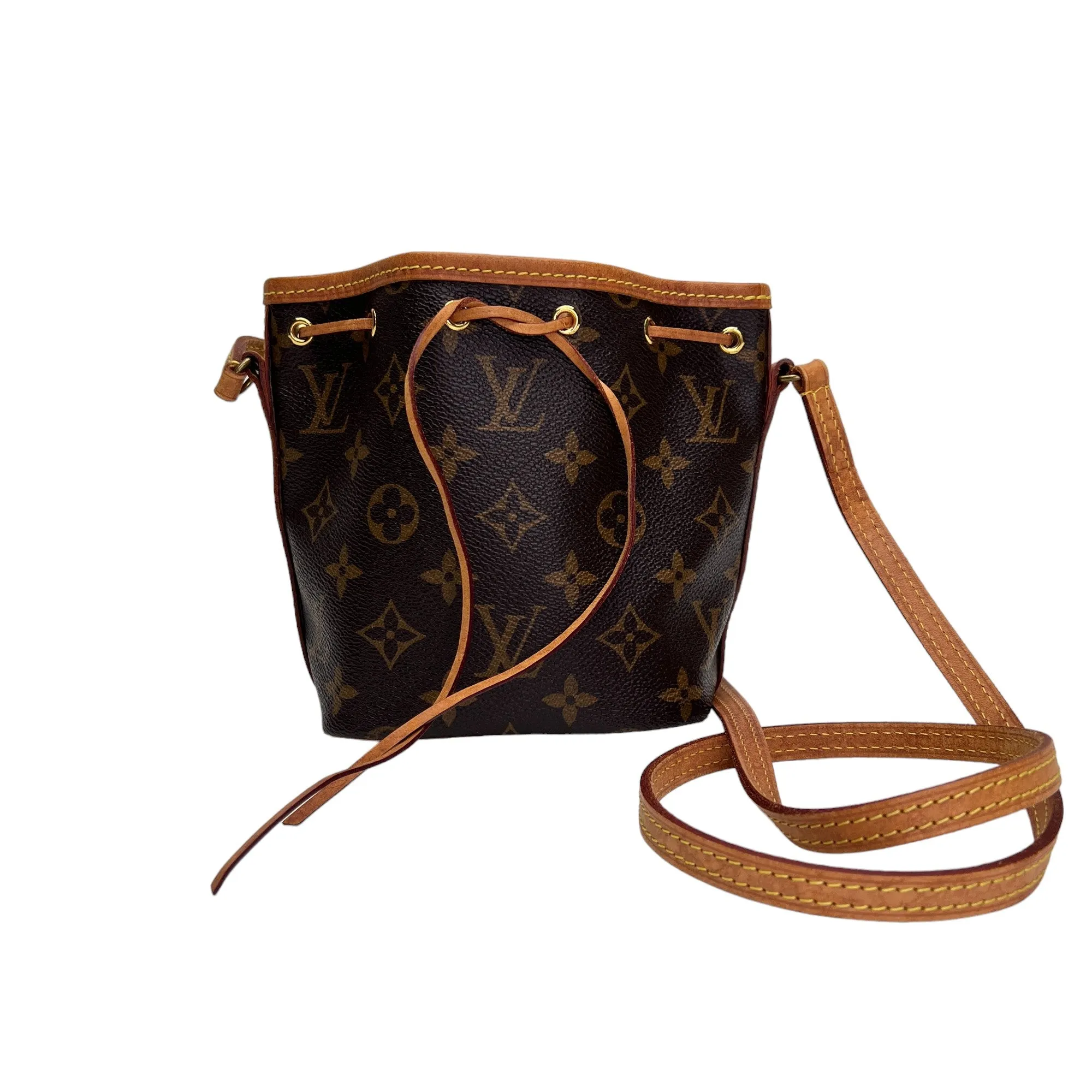 Monogram Nano Noe Nano Brown Crossbody Bag in Coated Canvas, Gold hardware