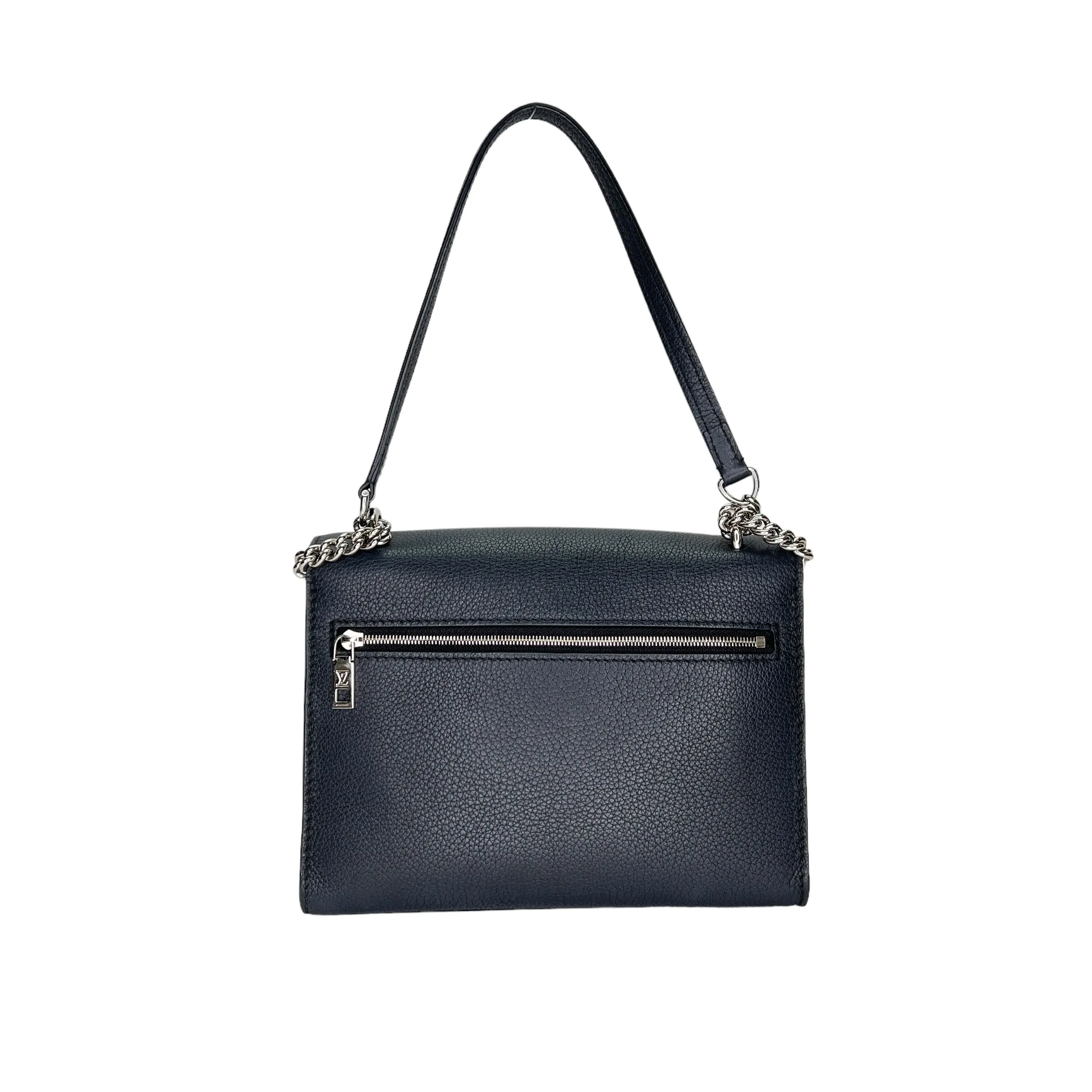 Mylockme Satchel Chain Black Crossbody Bag in Calfskin, Silver hardware