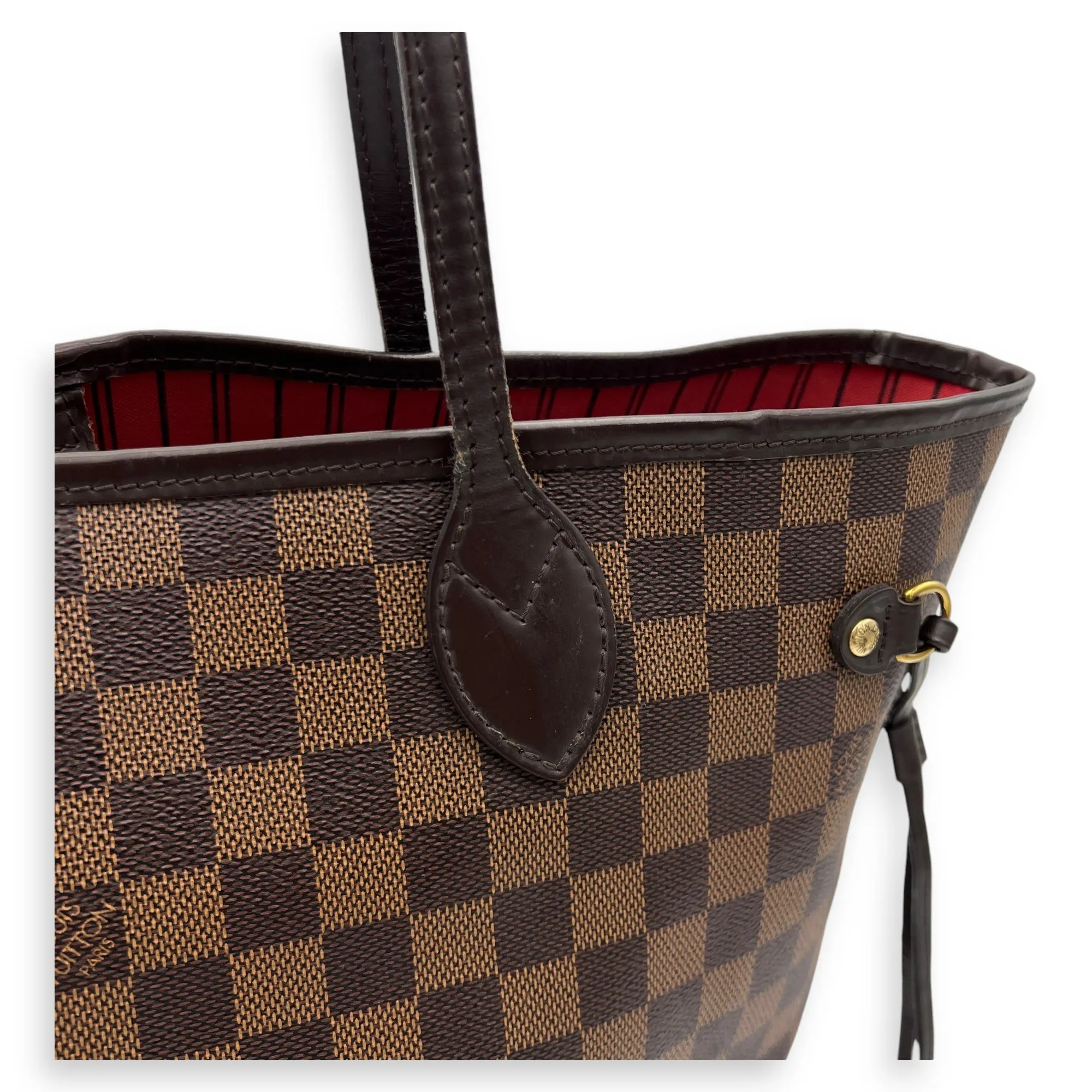 Neverfull MM Brown Tote Bag in Coated Canvas, Gold hardware