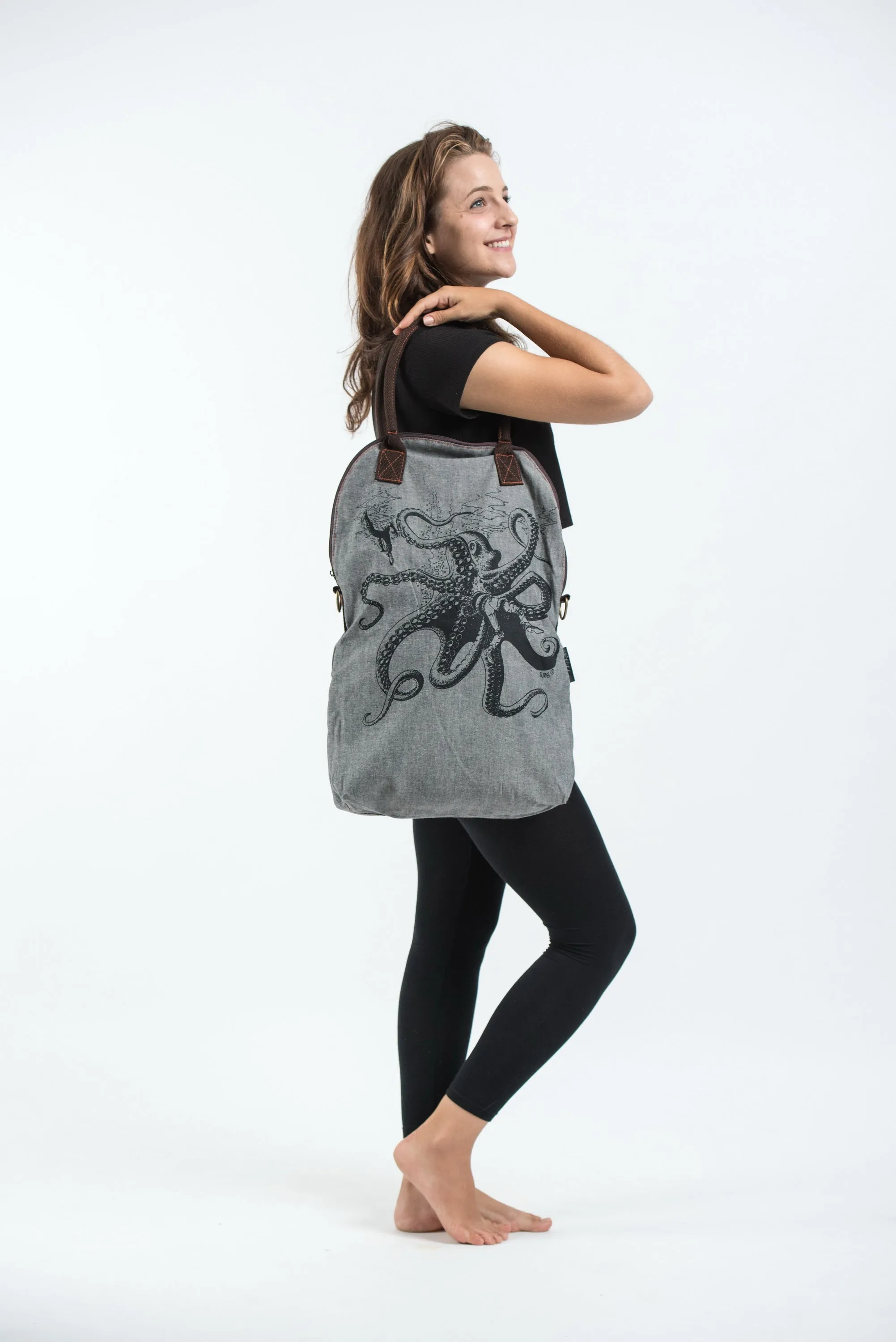 Octopus Oversize Zippered Shoulder Bag in Denim Gray