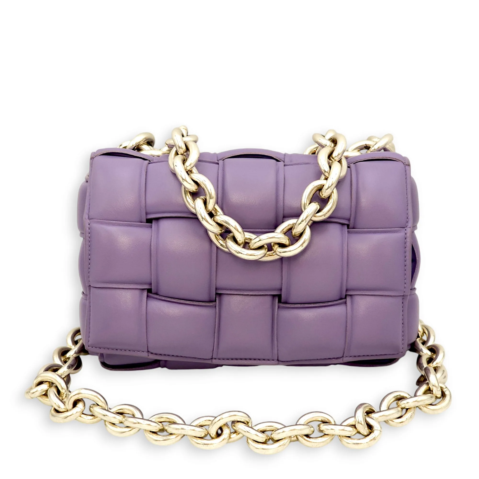 Padded Cassette Purple Crossbody Bag in Nappa Leather, Silver hardware