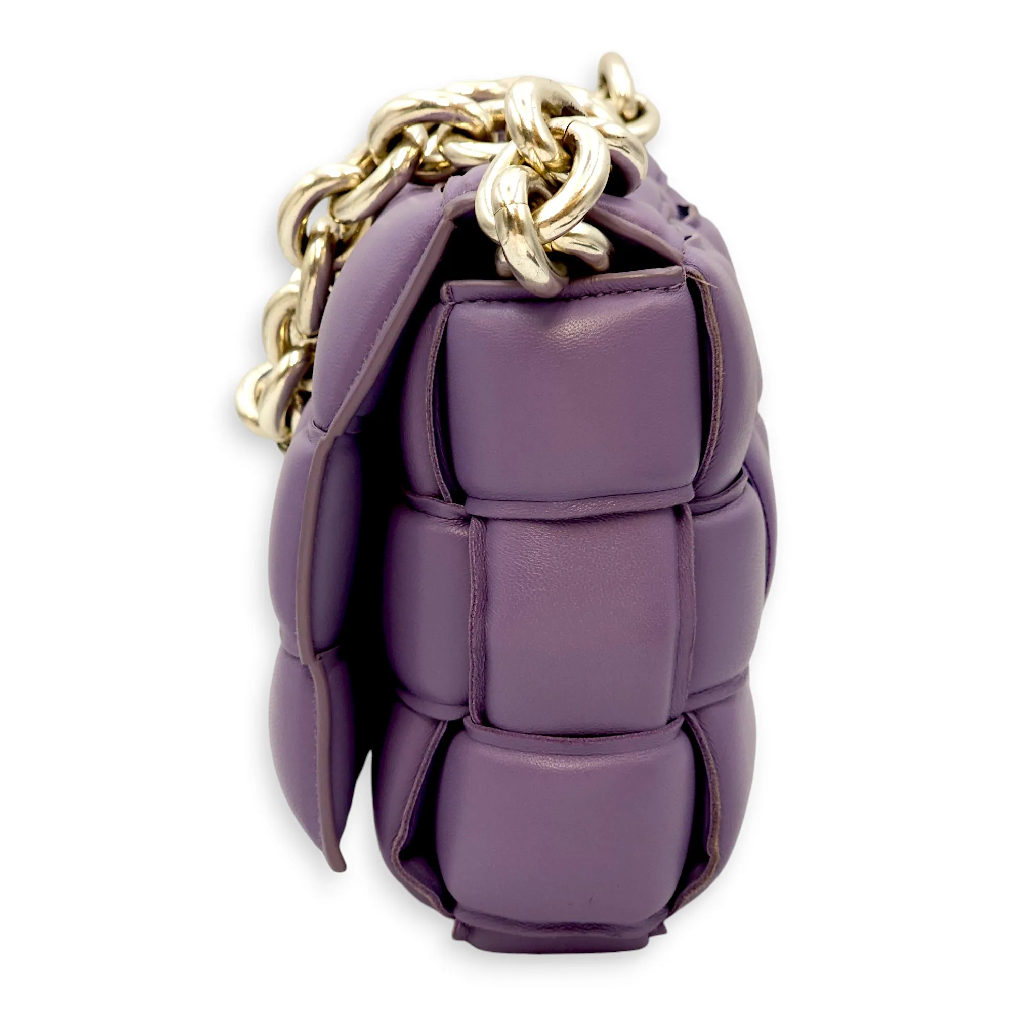 Padded Cassette Purple Crossbody Bag in Nappa Leather, Silver hardware