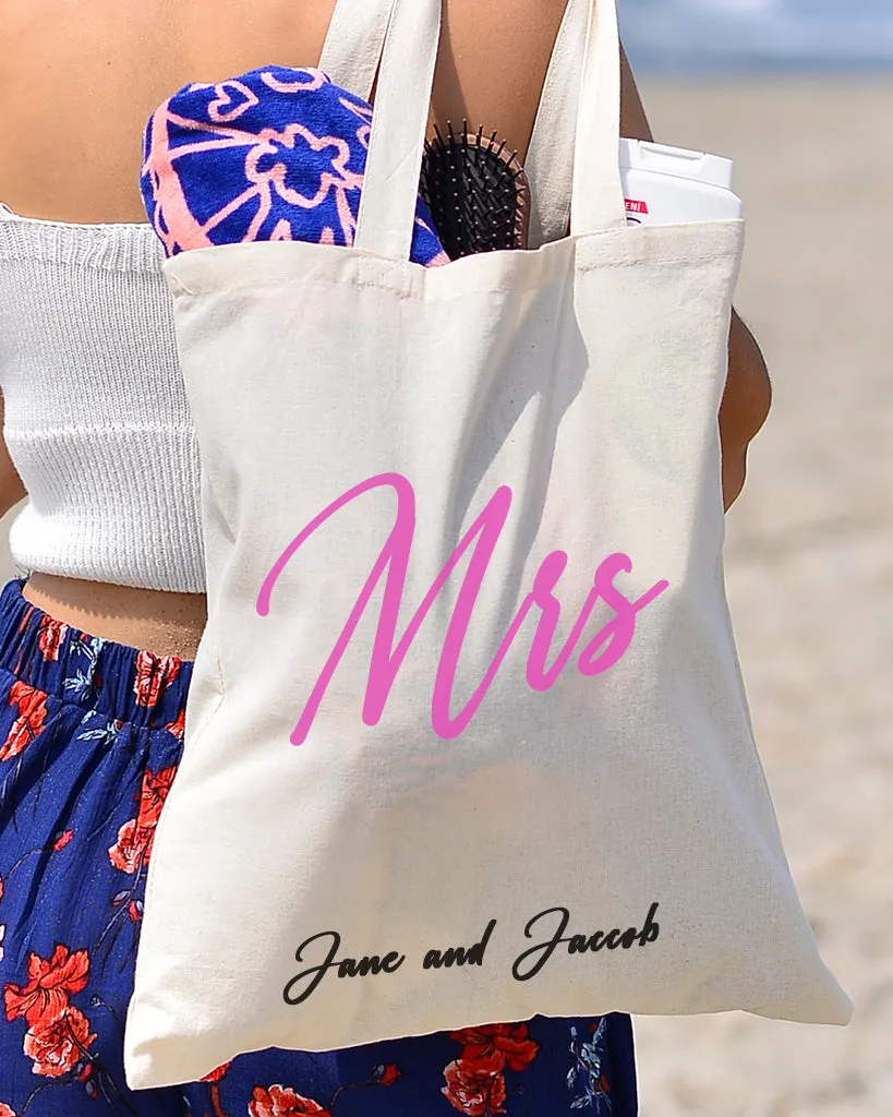 Pink Color Mrs Tote Bag - Bridal-Wedding Tote Bags