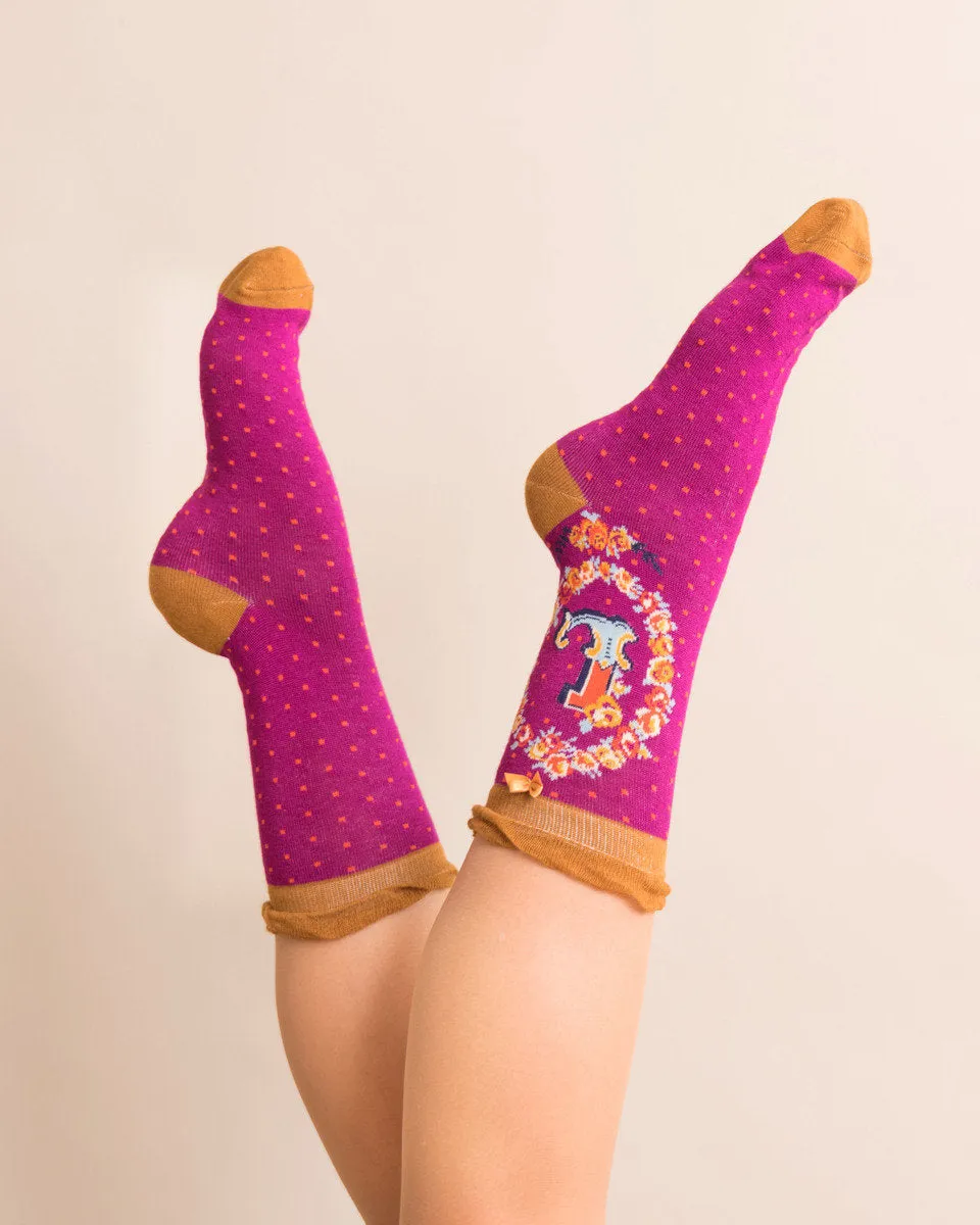 Powder Alphabet Ankle Sock - L 8013