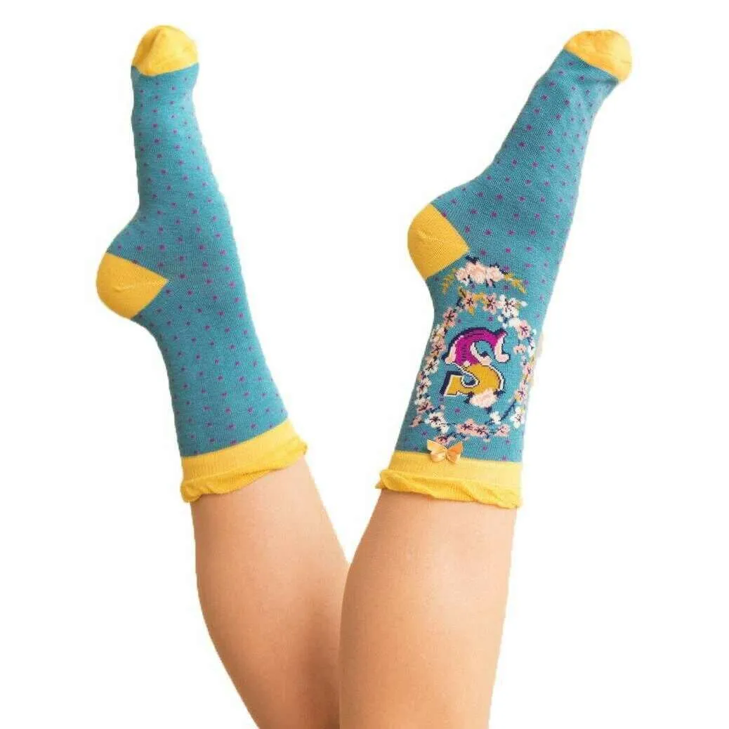 Powder Letter S Ankle Socks - Blue