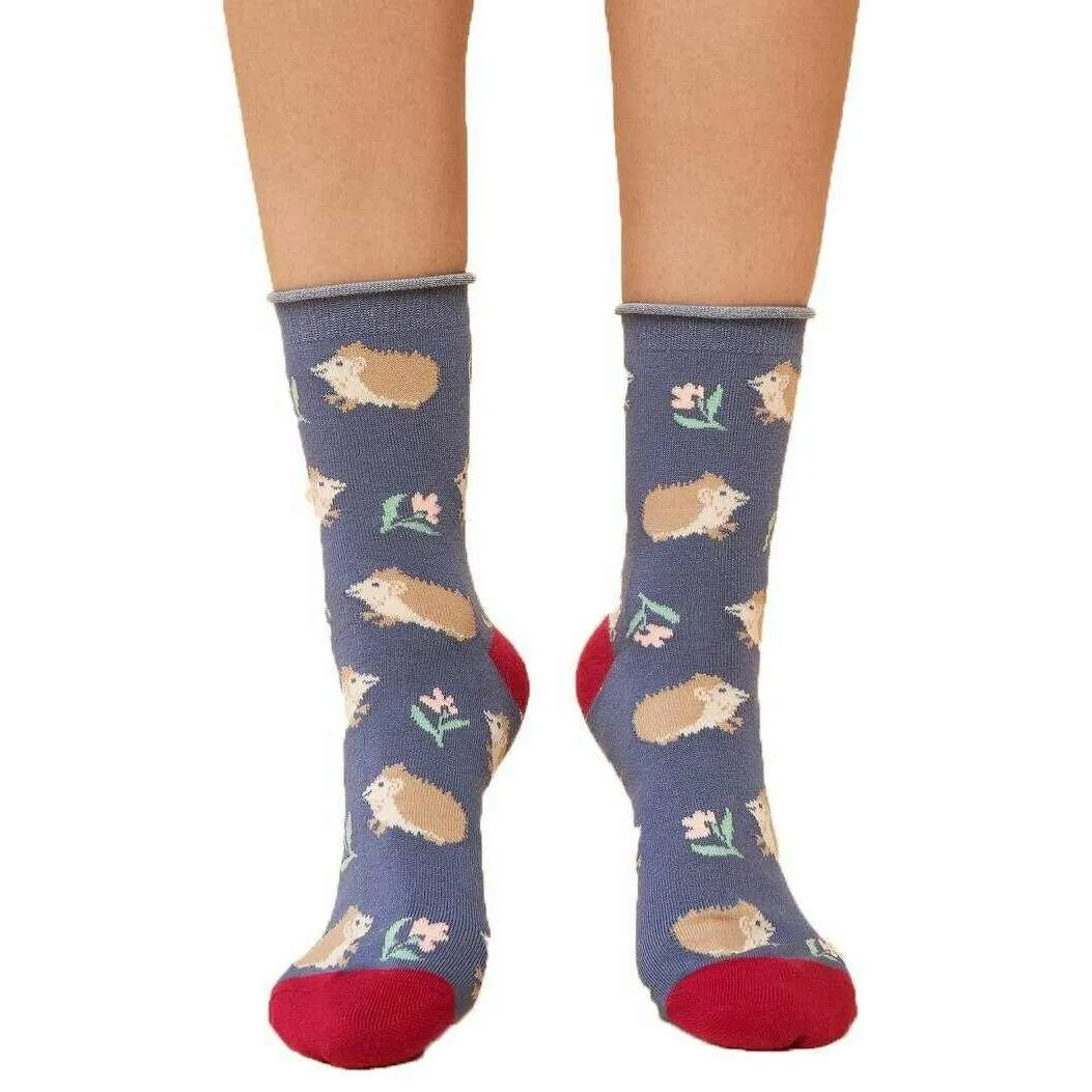 Powder Snuffling Hedgehogs Ankle Socks - Navy