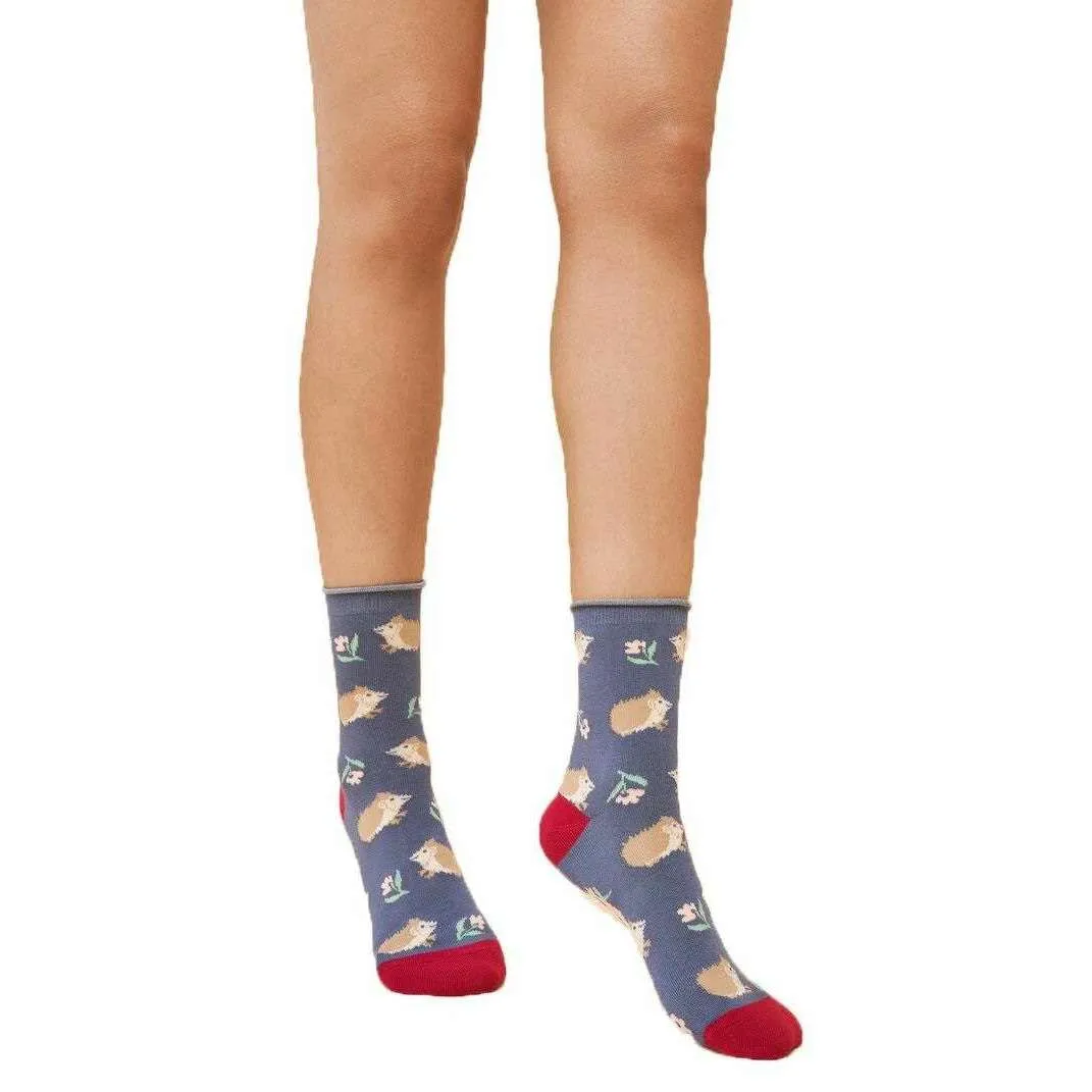 Powder Snuffling Hedgehogs Ankle Socks - Navy