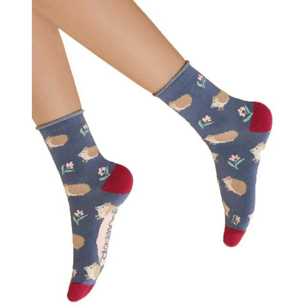 Powder Snuffling Hedgehogs Ankle Socks - Navy