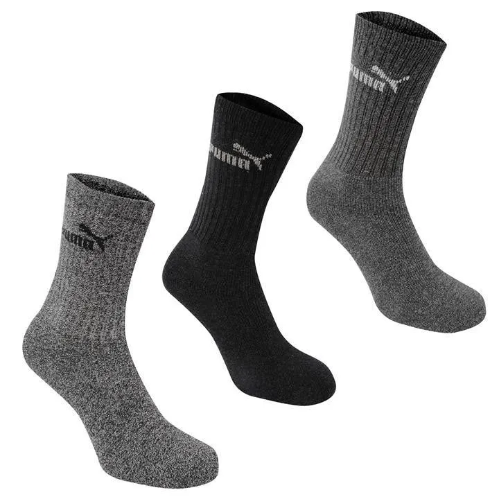 Puma 3 Pack Regular Crew Multicolour Grey Socks - Adults