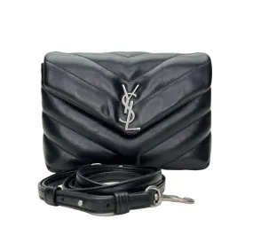 Quilted Loulou Toy Black Crossbody Bag in Calfskin, Silver hardware