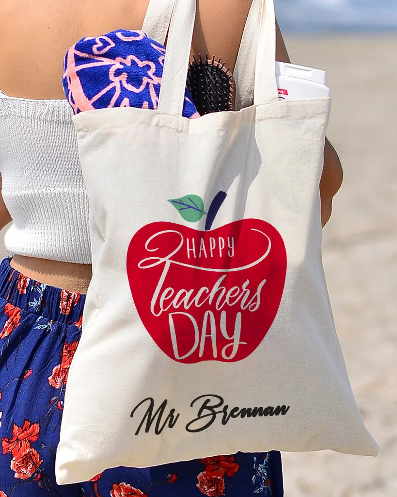 Red Apple Customizable Tote Bag- Teacher's Tote Bags