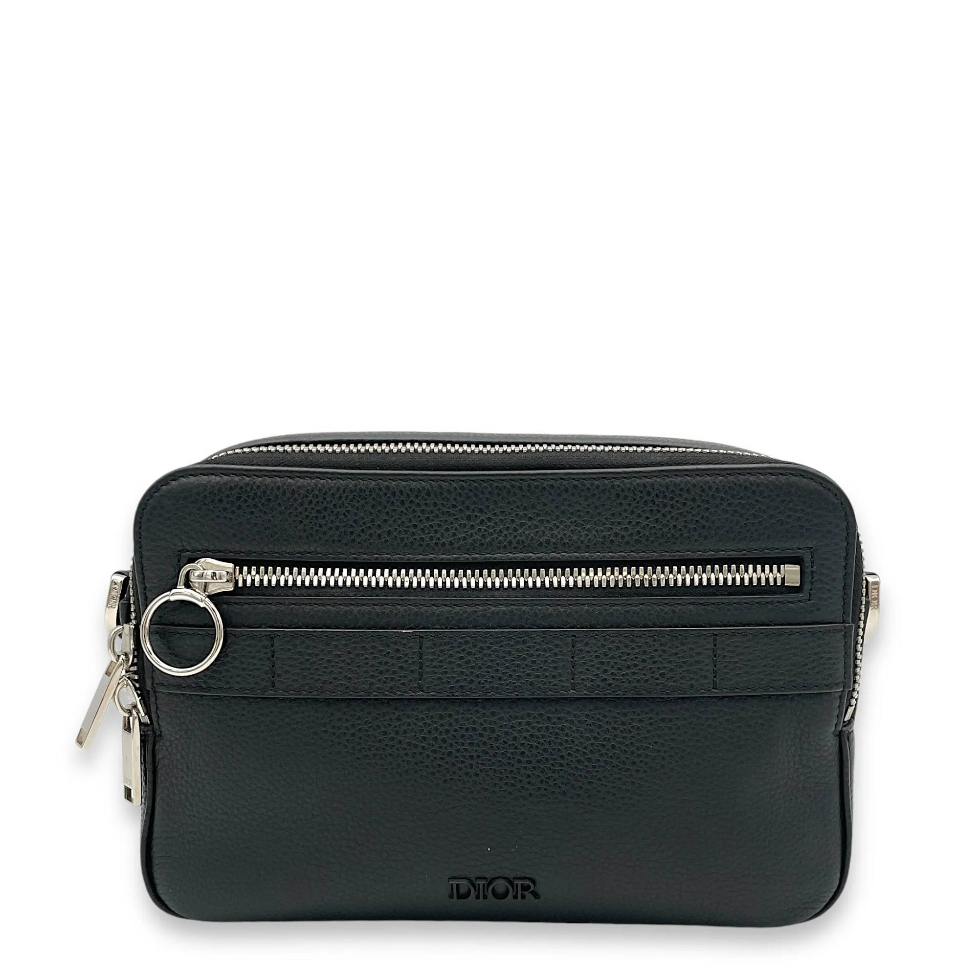 Safari Black Messenger in Calfskin, Silver hardware