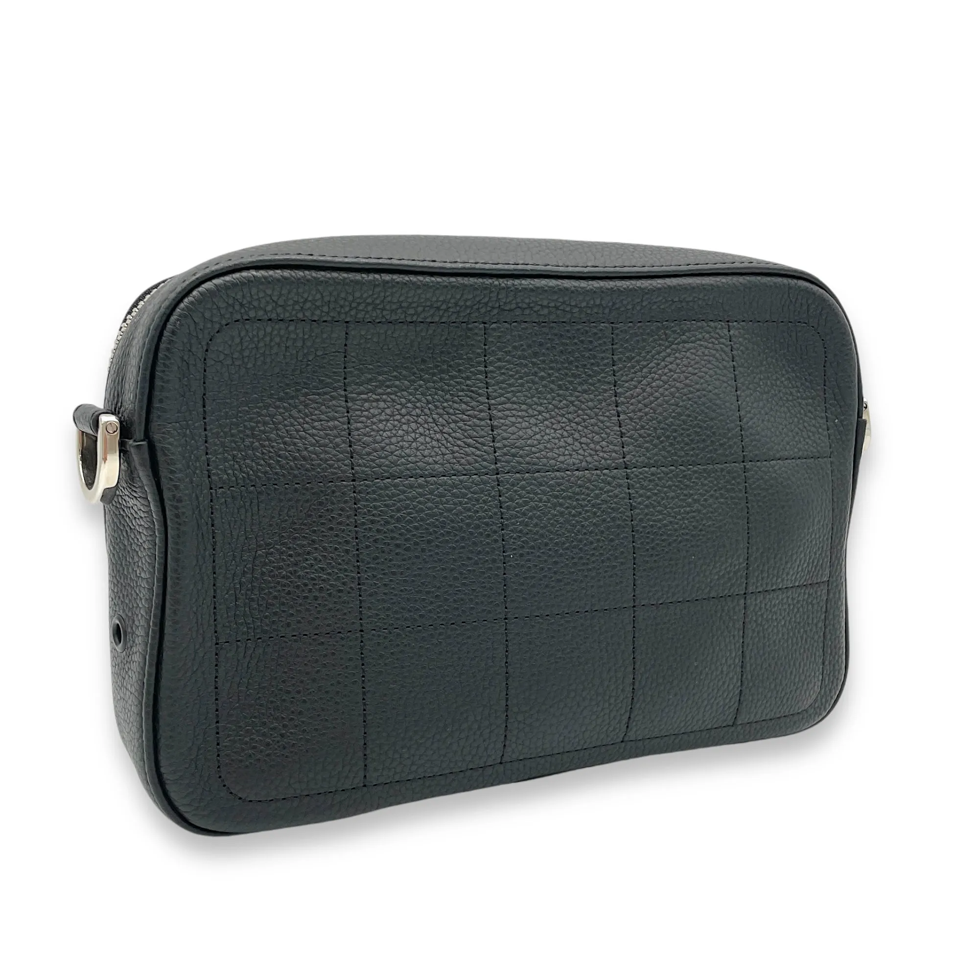 Safari Black Messenger in Calfskin, Silver hardware